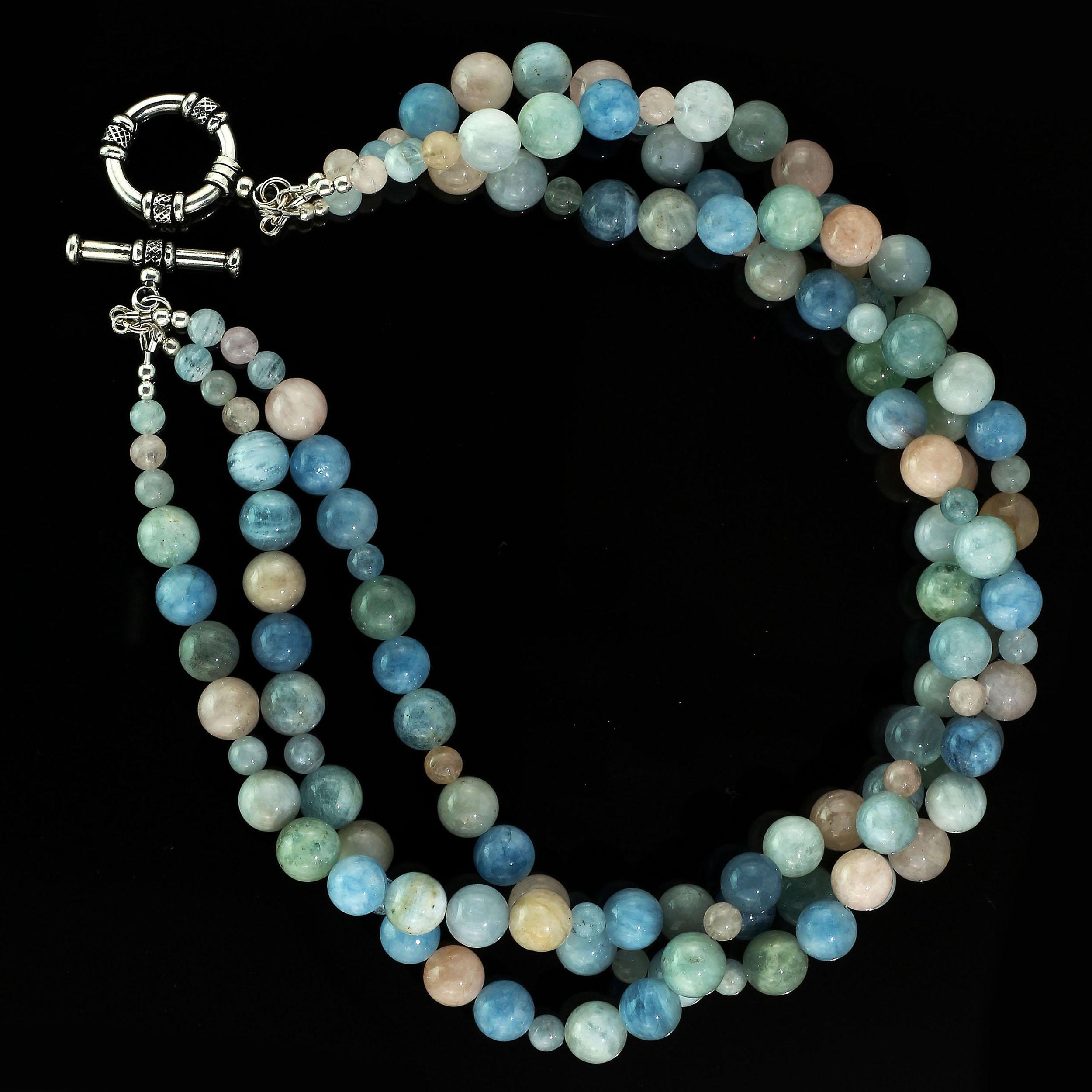 Bead Glorious Three-Strand Multi-Color Beryl Necklace March Birthstone