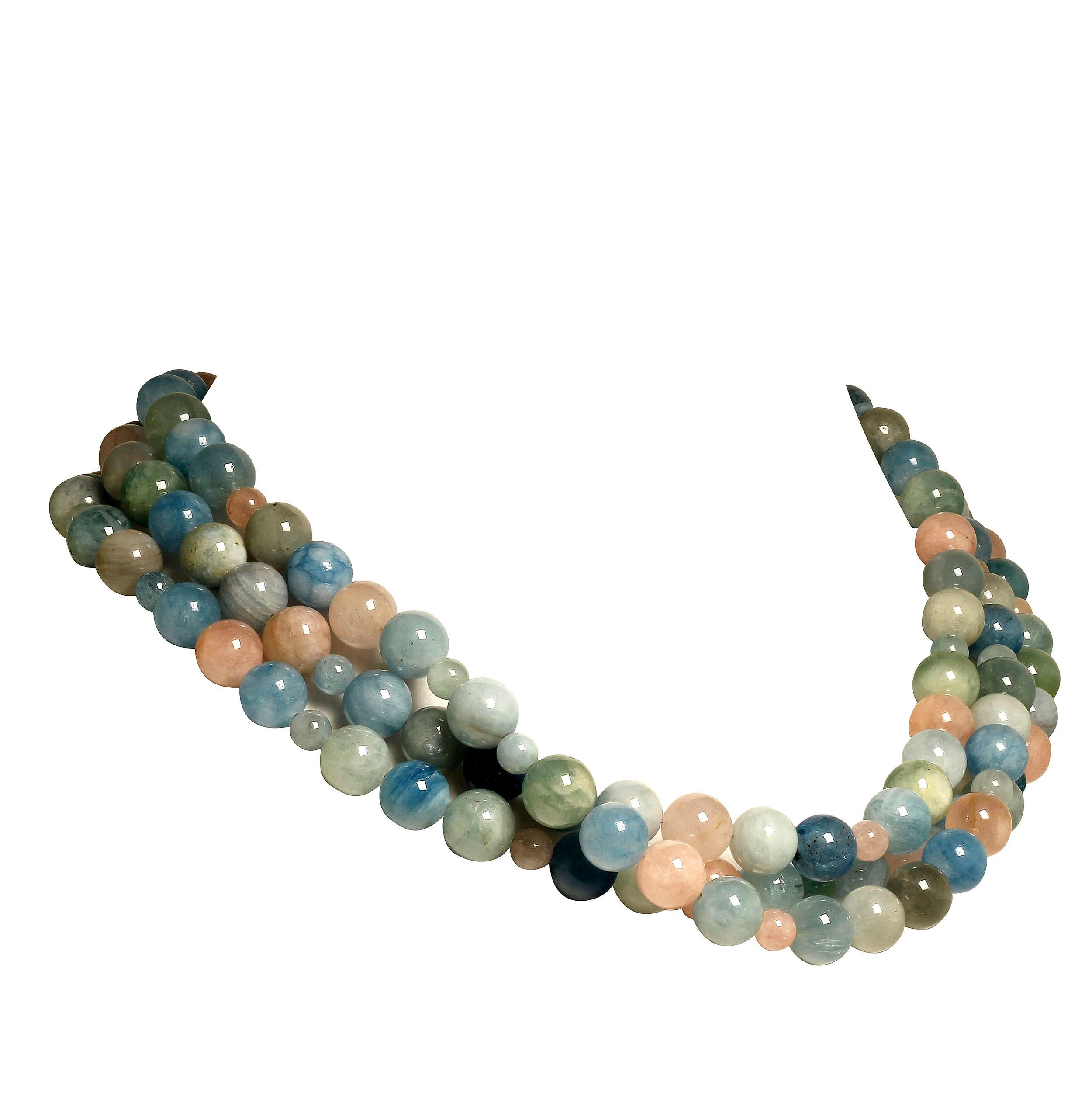 Artisan Glorious Three-Strand Multi-Color Beryl Necklace March Birthstone