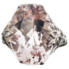 Gemjunky Glowing Glittery Natural 15.5 Carat Kunzite Sterling Silver Ring