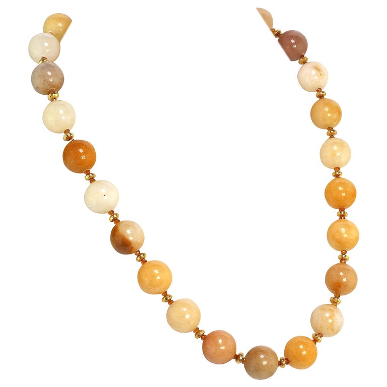 AJD Glowing Golden Jade Multi Shade Necklace For Sale