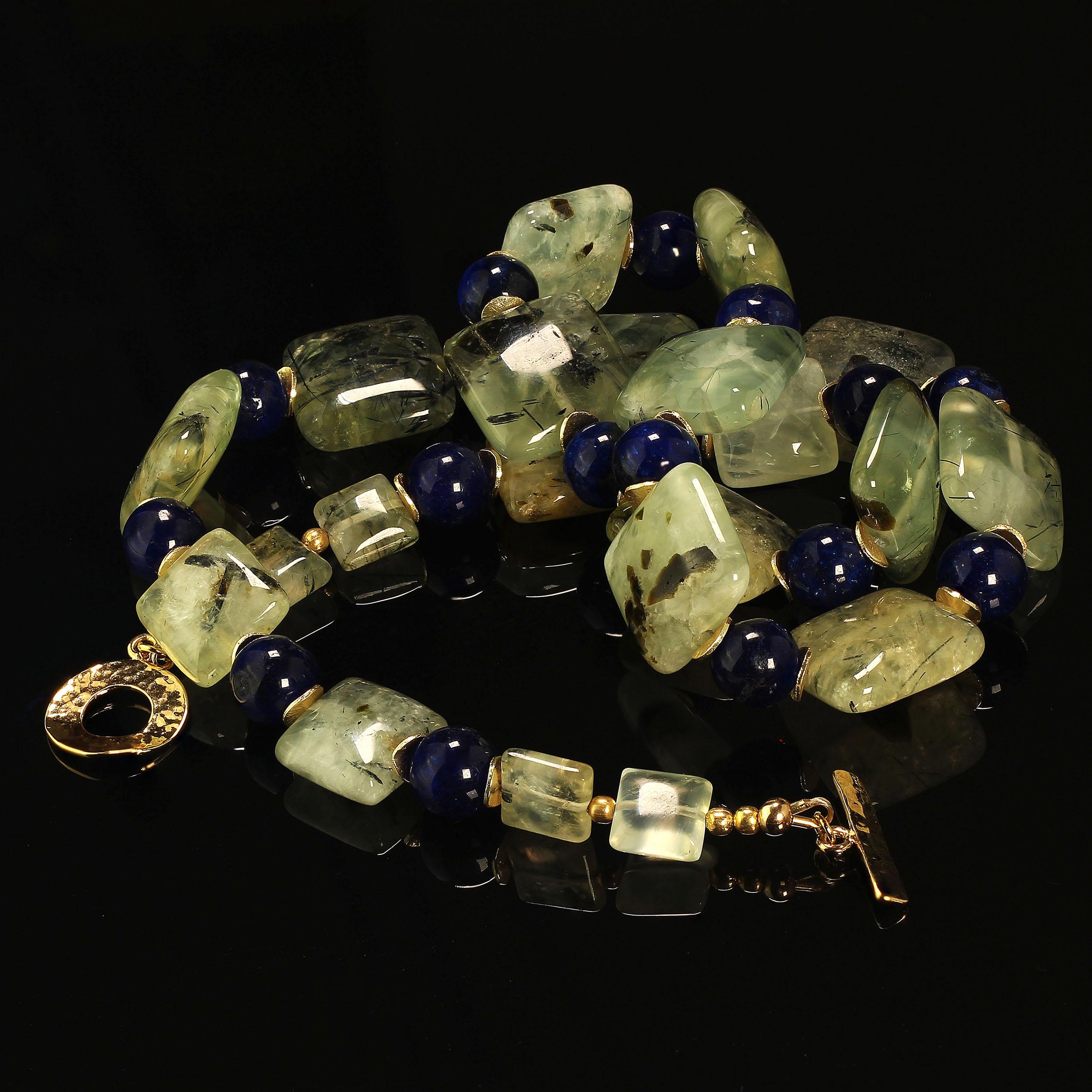 Women's or Men's  AJD Glowing Green Brazilian Prehnite with Blue Agate Necklace    Great Gift!! For Sale