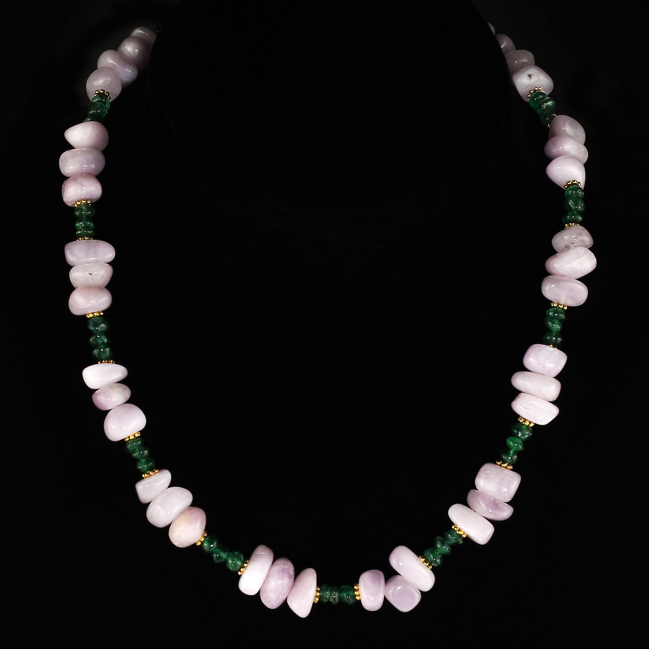 Women's or Men's AJD Glowing Kunzite and Aventurine Necklace for Summer Fun For Sale