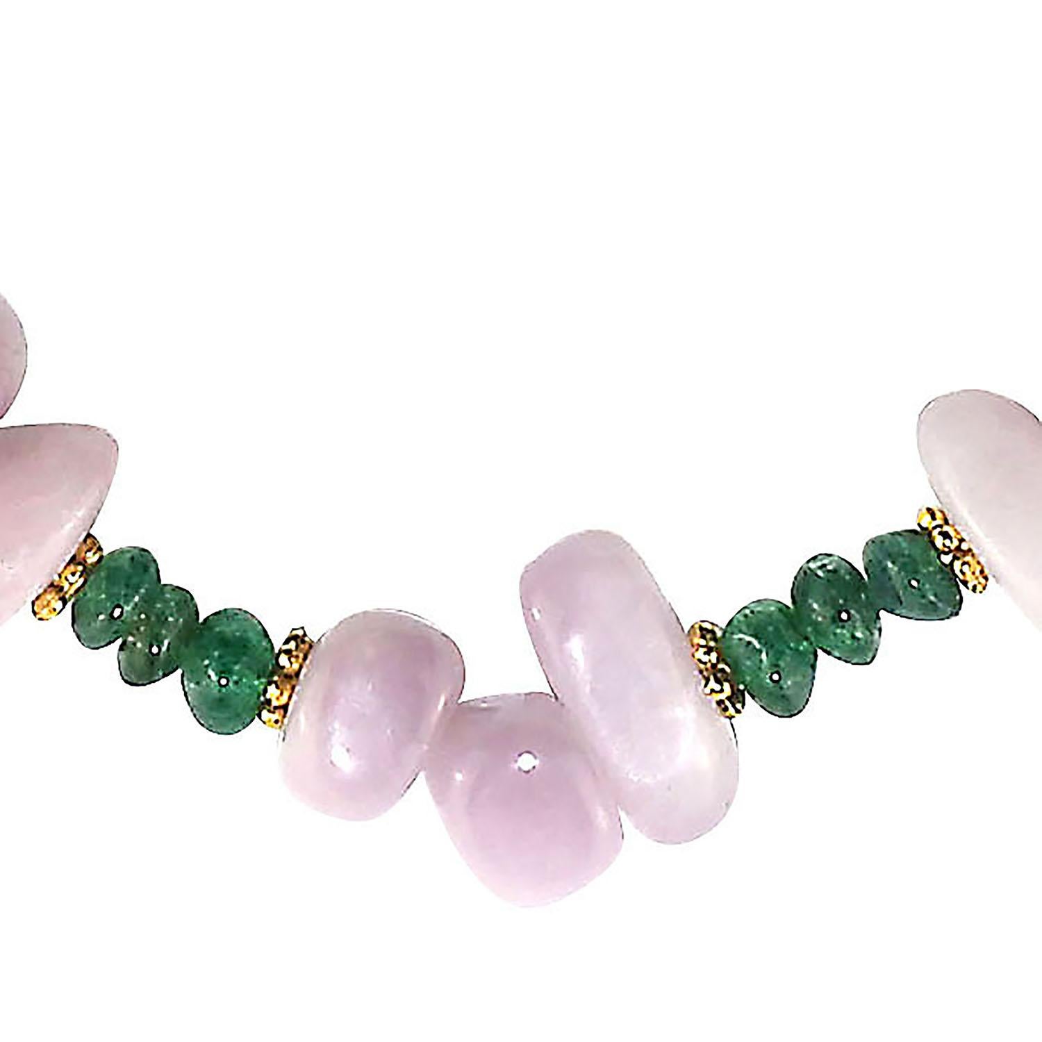 Artisan AJD Glowing Kunzite and Aventurine Necklace for Summer Fun For Sale