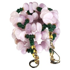 17-Inch Kunzite and Green Aventurine Necklace with 22K Gold Accents