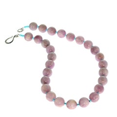 AJD Glowing Pink Kunzite Necklace Accented with Teal Czech Beads