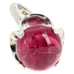 Gemjunky Glowing Reddish-Pink Natural Cabochon 17 Carat Tourmaline Silver Ring