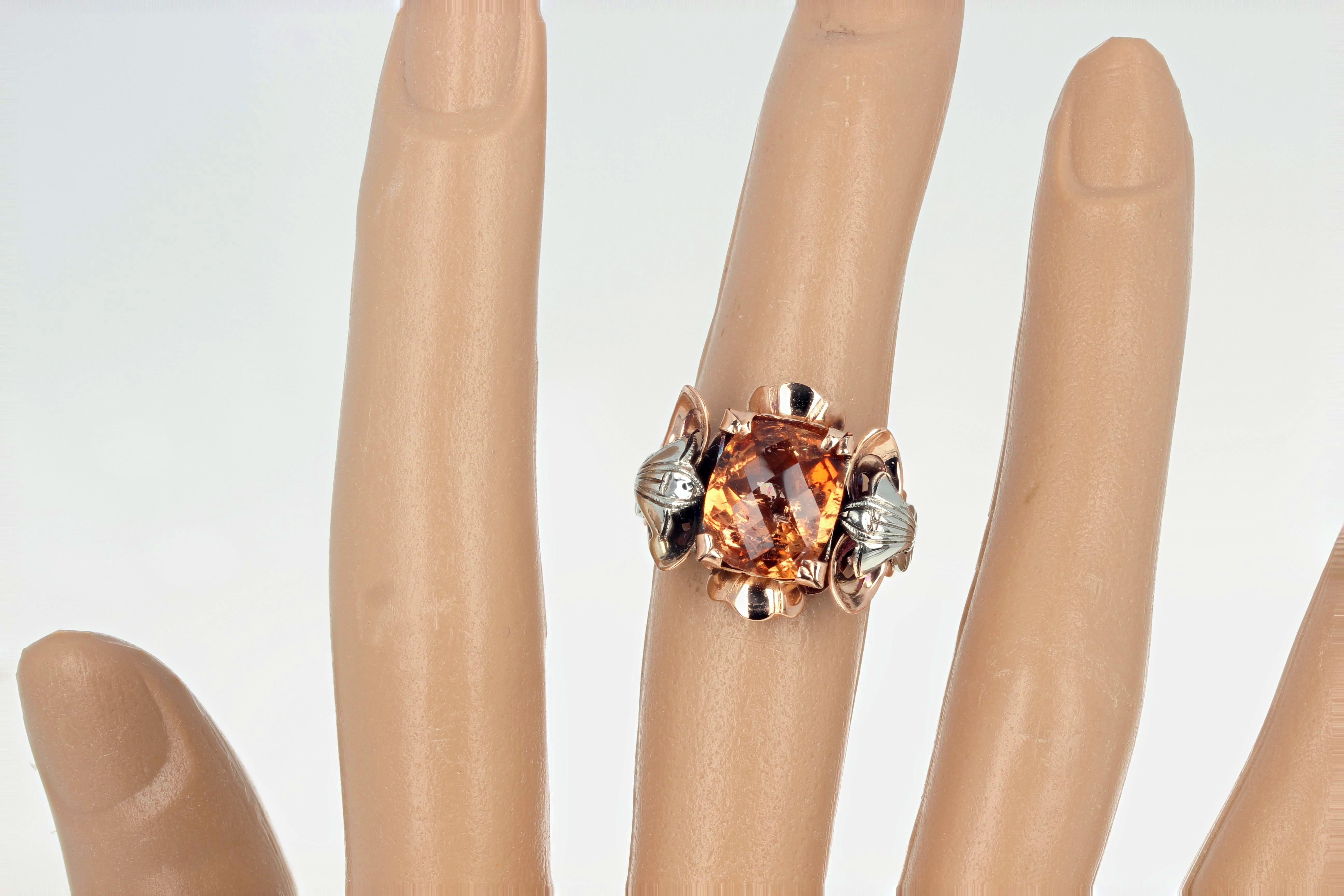 AJD VERY RARE Golden Glittering 4.95 Ct. REAL IMPERIAL TOPAZ Gold & Silver Ring In New Condition For Sale In Raleigh, NC