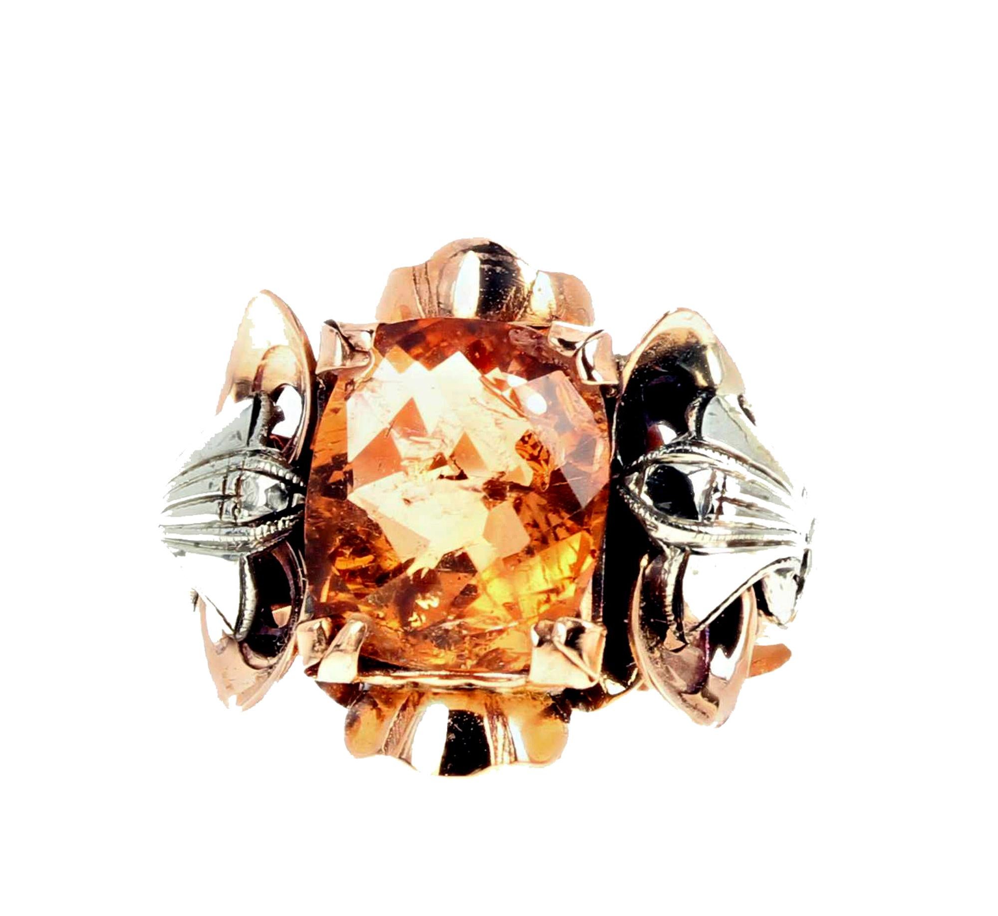 Women's or Men's AJD VERY RARE Golden Glittering 4.95 Ct. REAL IMPERIAL TOPAZ Gold & Silver Ring For Sale