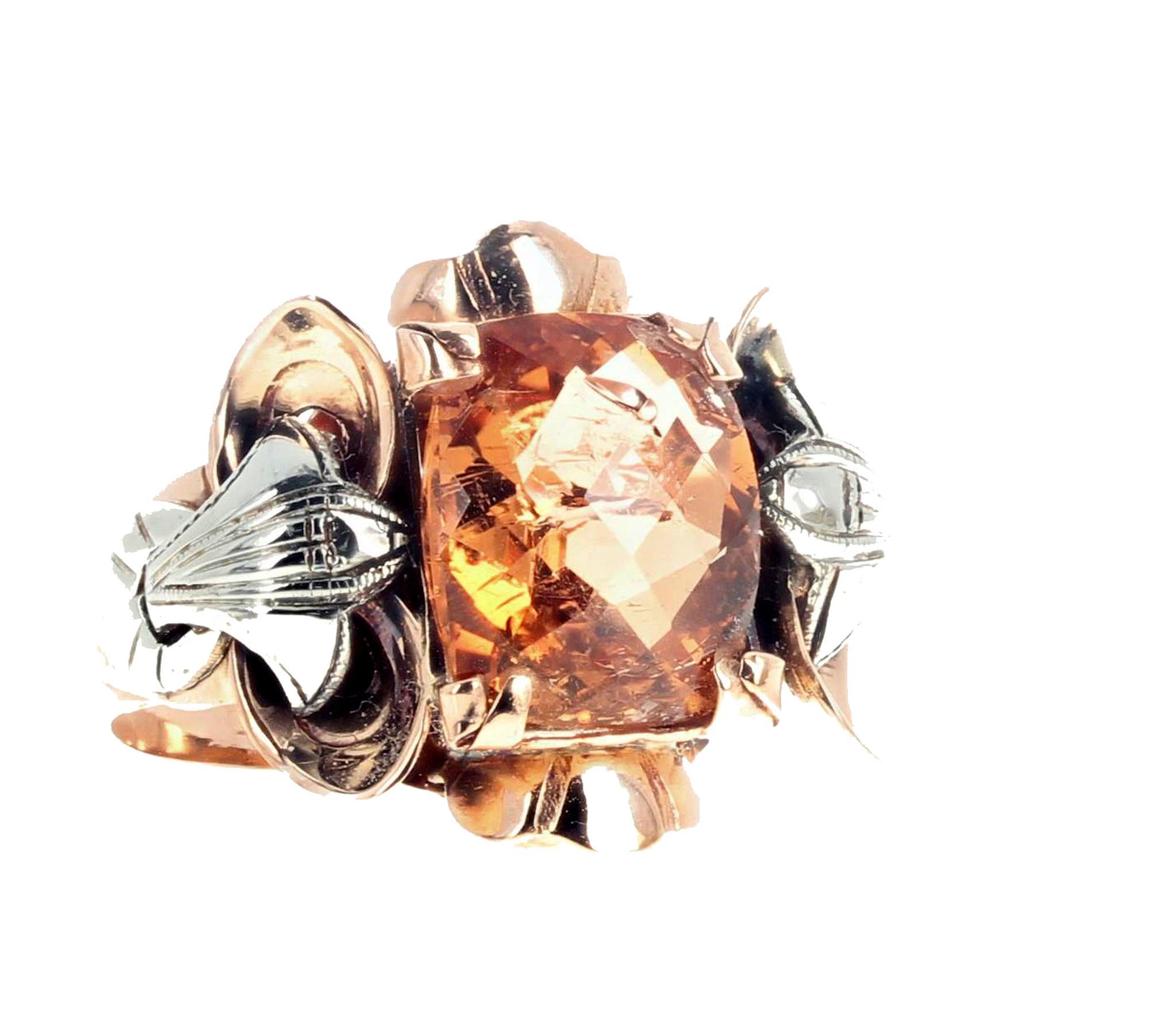 AJD VERY RARE Golden Glittering 4.95 Ct. REAL IMPERIAL TOPAZ Gold & Silver Ring For Sale 4