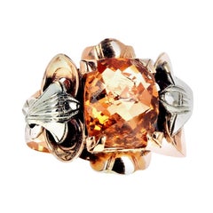 AJD VERY RARE Golden Glittering 4.95 Ct. REAL IMPERIAL TOPAZ Gold & Silver Ring