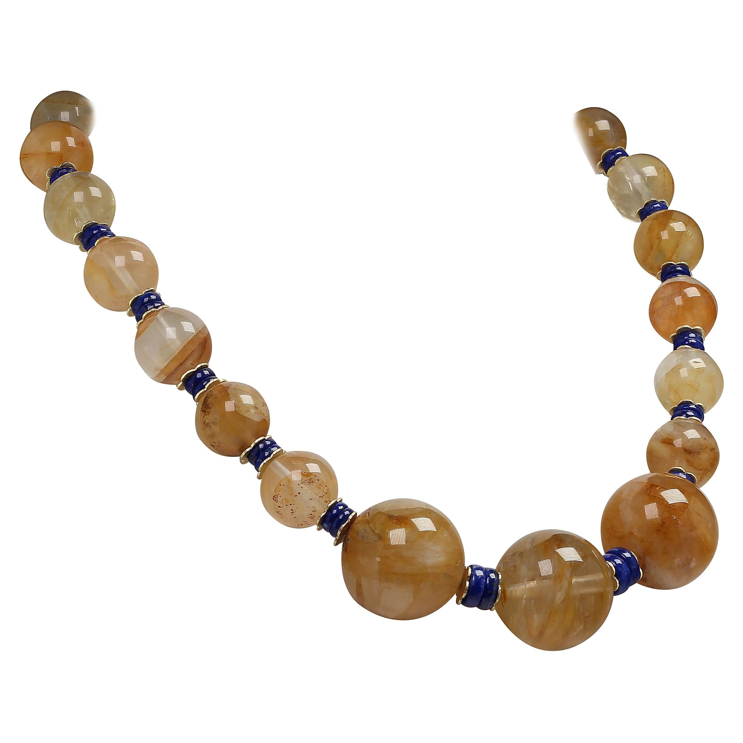 Women's or Men's AJD 20 Inch  Golden Quartz and Lapis Lazuli Necklace  Great Gift!! For Sale