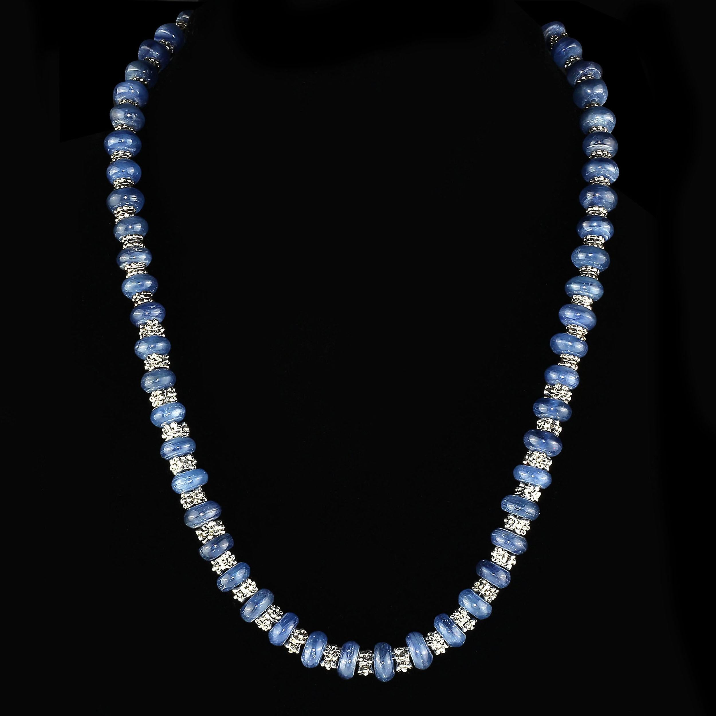 Bead  AJD Gorgeous Necklace of Blue Kyanite Alternating with Silver Bali