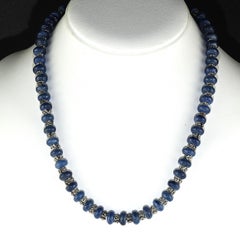 AJD Gorgeous Necklace of Blue Kyanite Alternating with Silver Bali