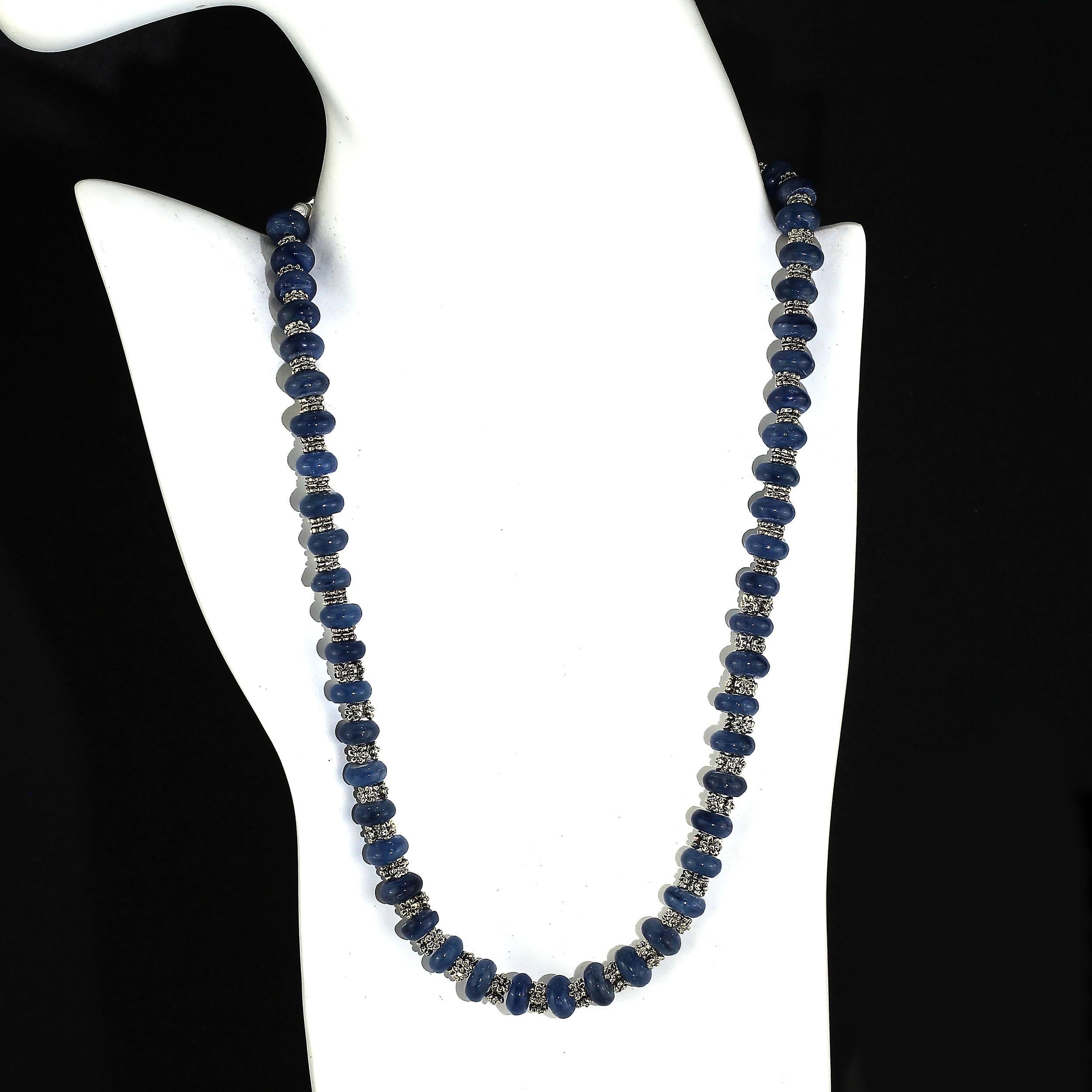 Women's or Men's  AJD Gorgeous Necklace of Blue Kyanite Alternating with Silver Bali
