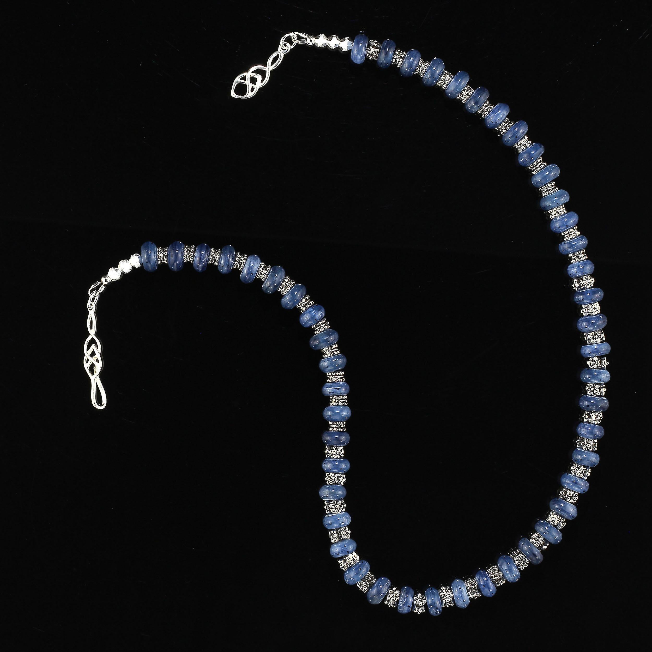  AJD Gorgeous Necklace of Blue Kyanite Alternating with Silver Bali 1