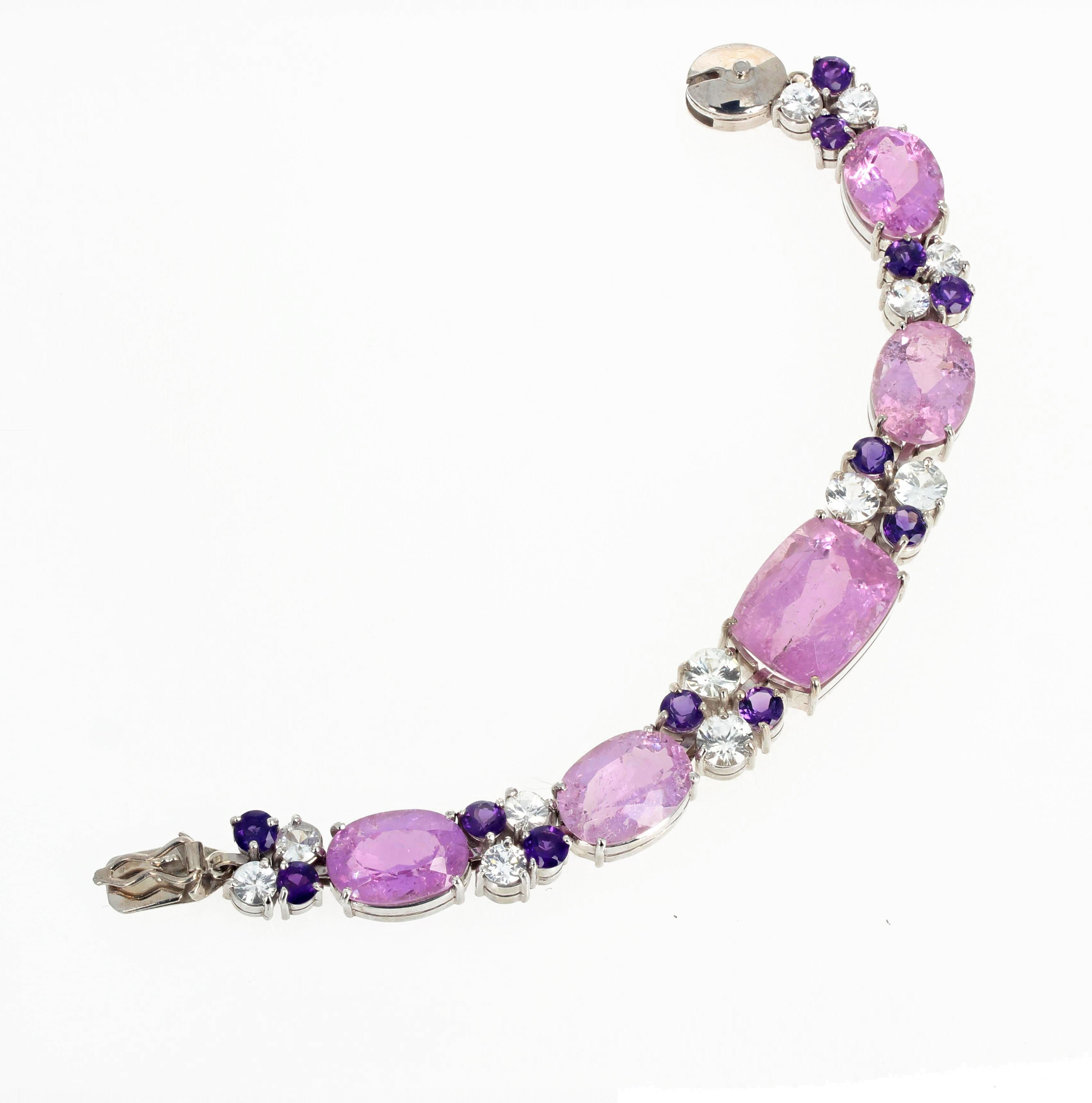 AJD Gorgeous Set of Kunzite, Amethyst, Topaz Silver Bracelet and Earrings In New Condition For Sale In Raleigh, NC