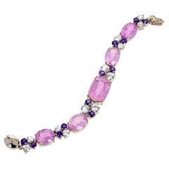 AJD Gorgeous Set of Kunzite, Amethyst, Topaz Silver Bracelet and Earrings