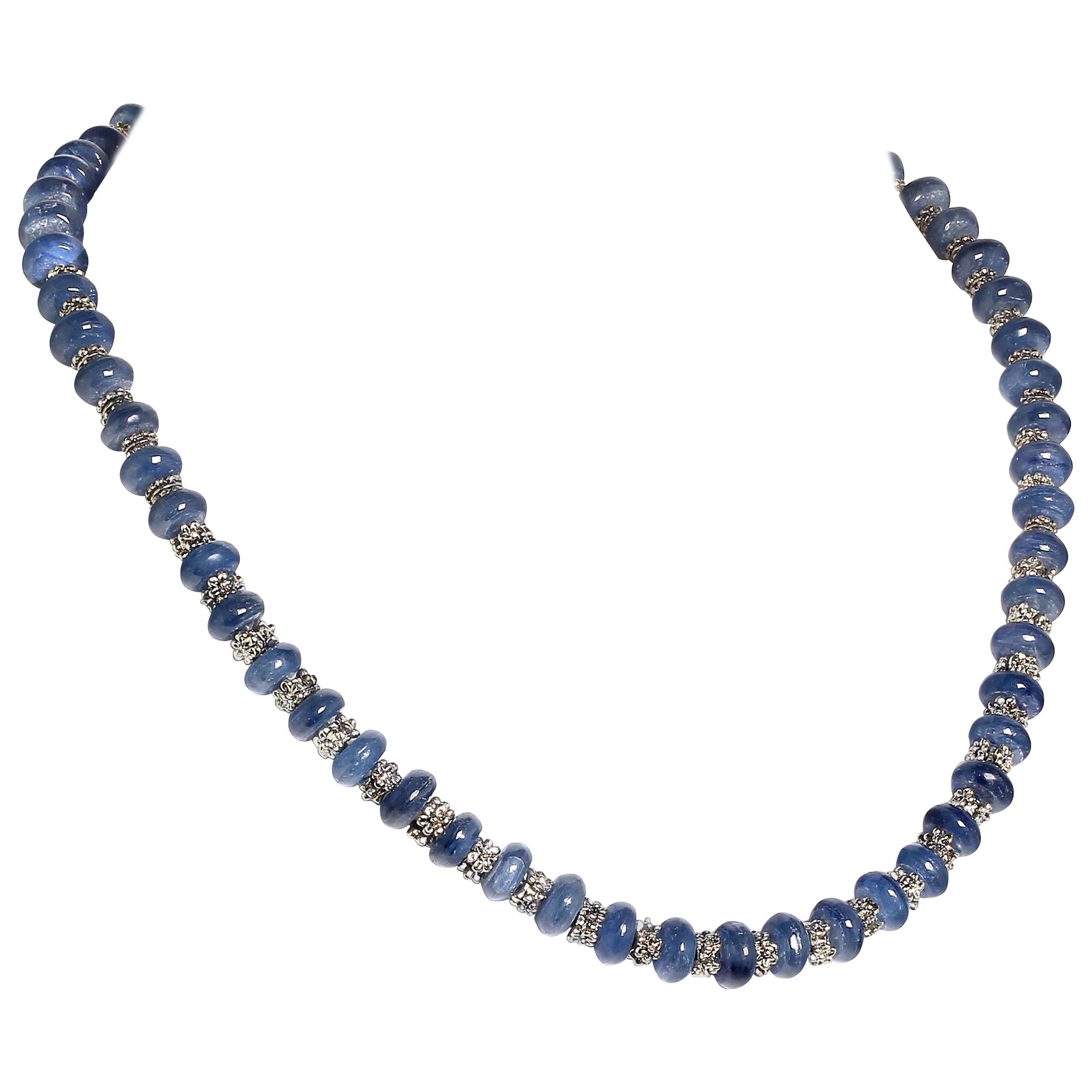  AJD Gorgeous Necklace of Blue Kyanite Alternating with Silver Bali