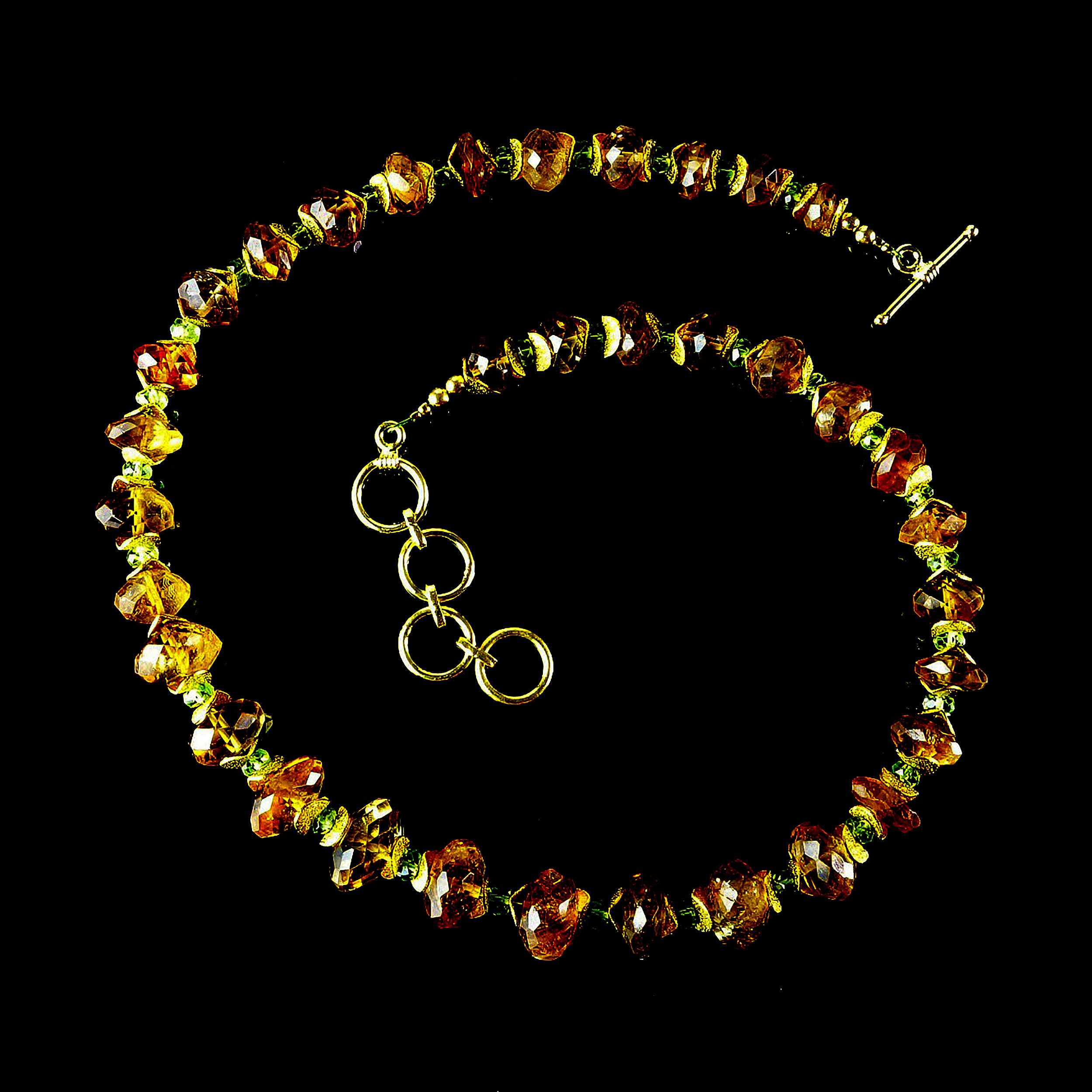 Artisan AJD Faceted Citrine Rondelles with Peridot and Gold Necklace