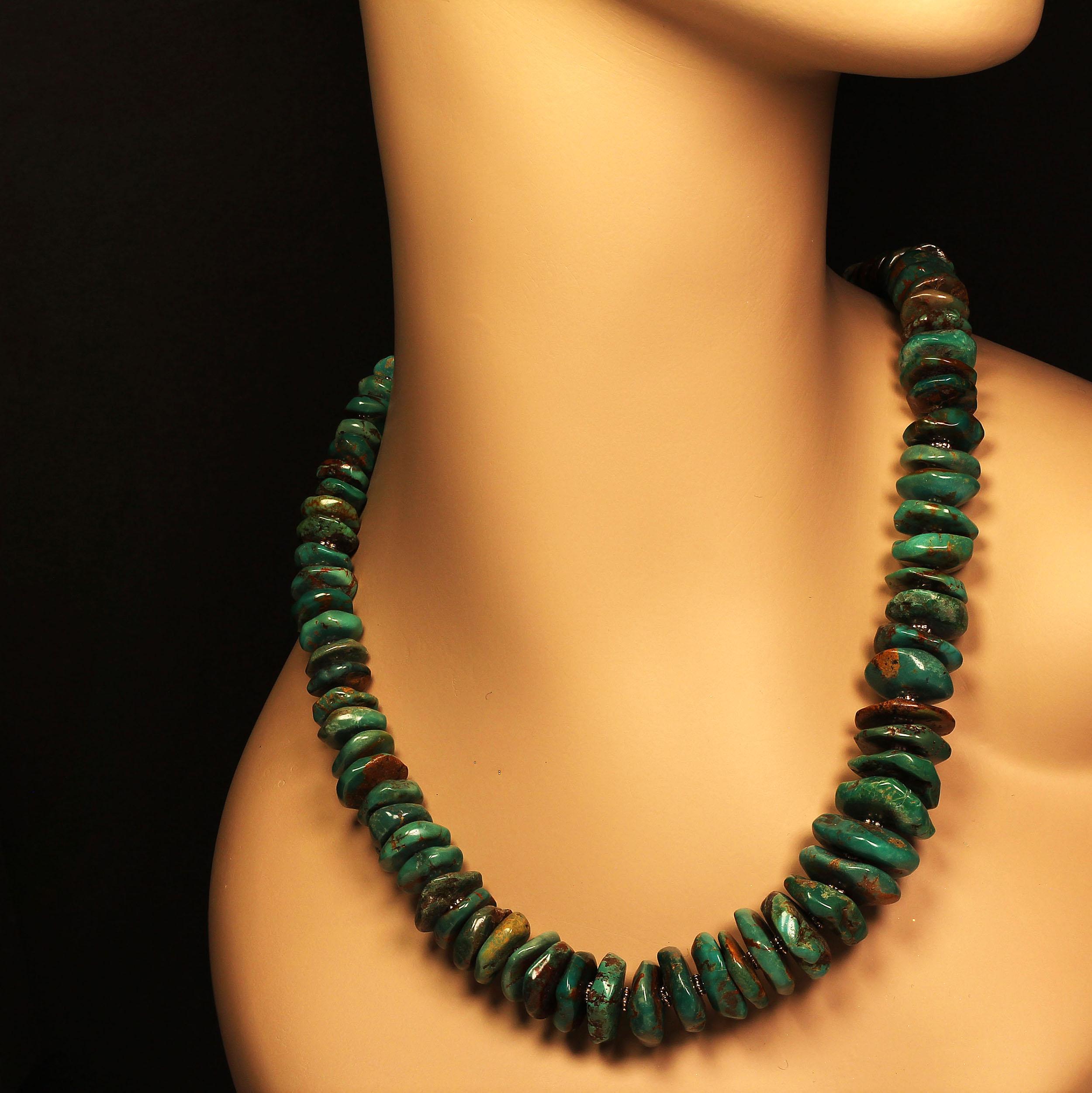 22 Zoll abgestufte natürliche türkisfarbene Rondelle-Halskette, JD für Damen oder Herren