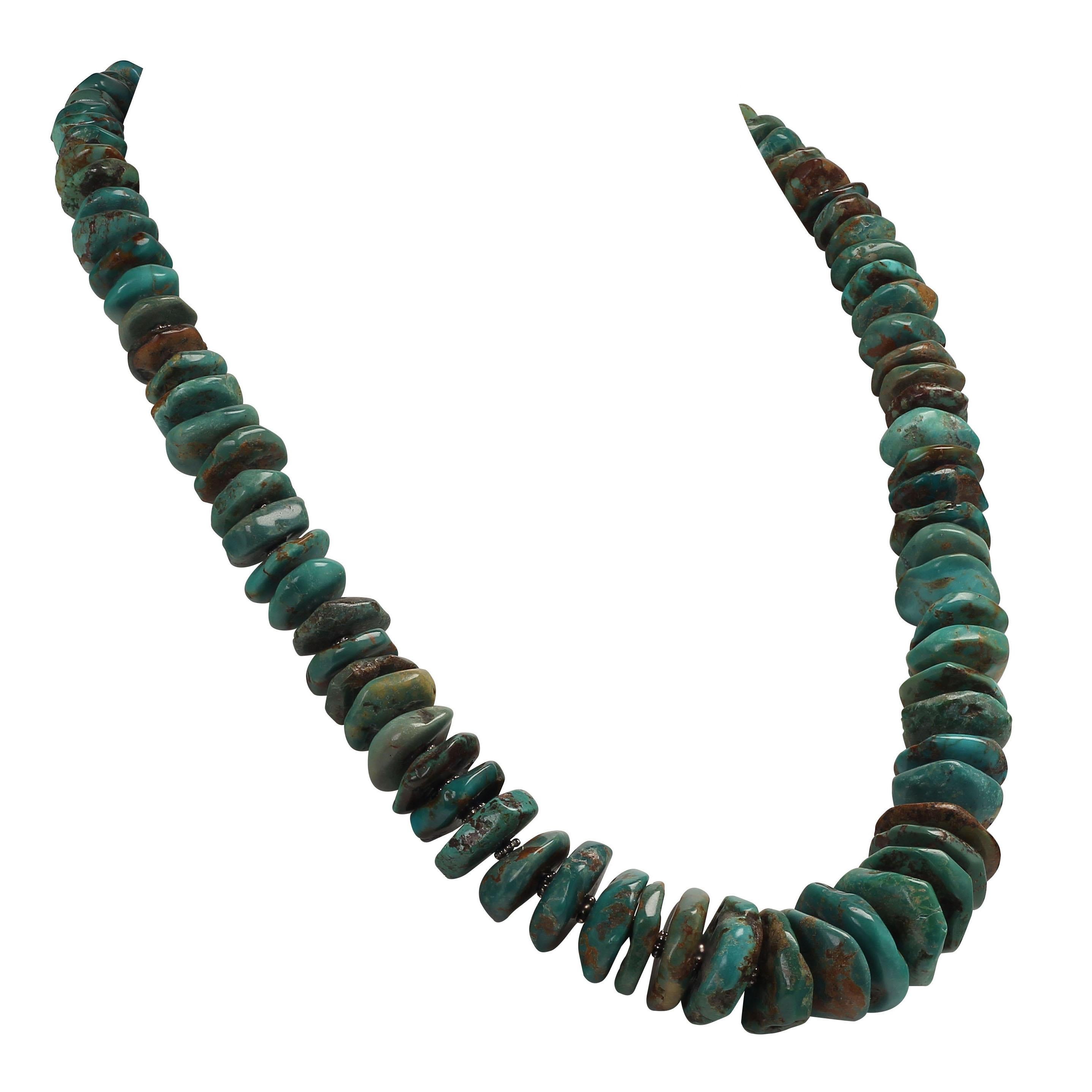 Bead AJD 22 Inch Graduated Natural Turquoise Rondelle Necklace