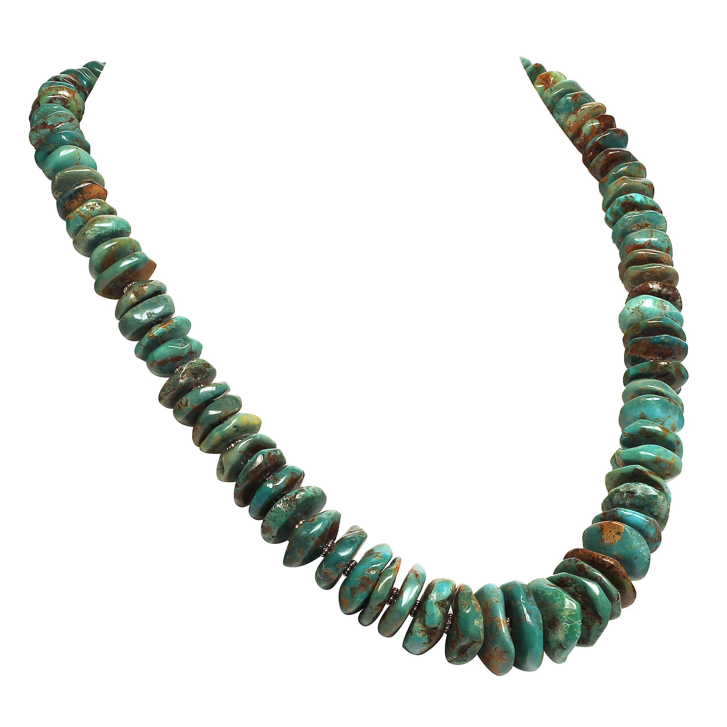 AJD 22 Inch Graduated Natural Turquoise Rondelle Necklace