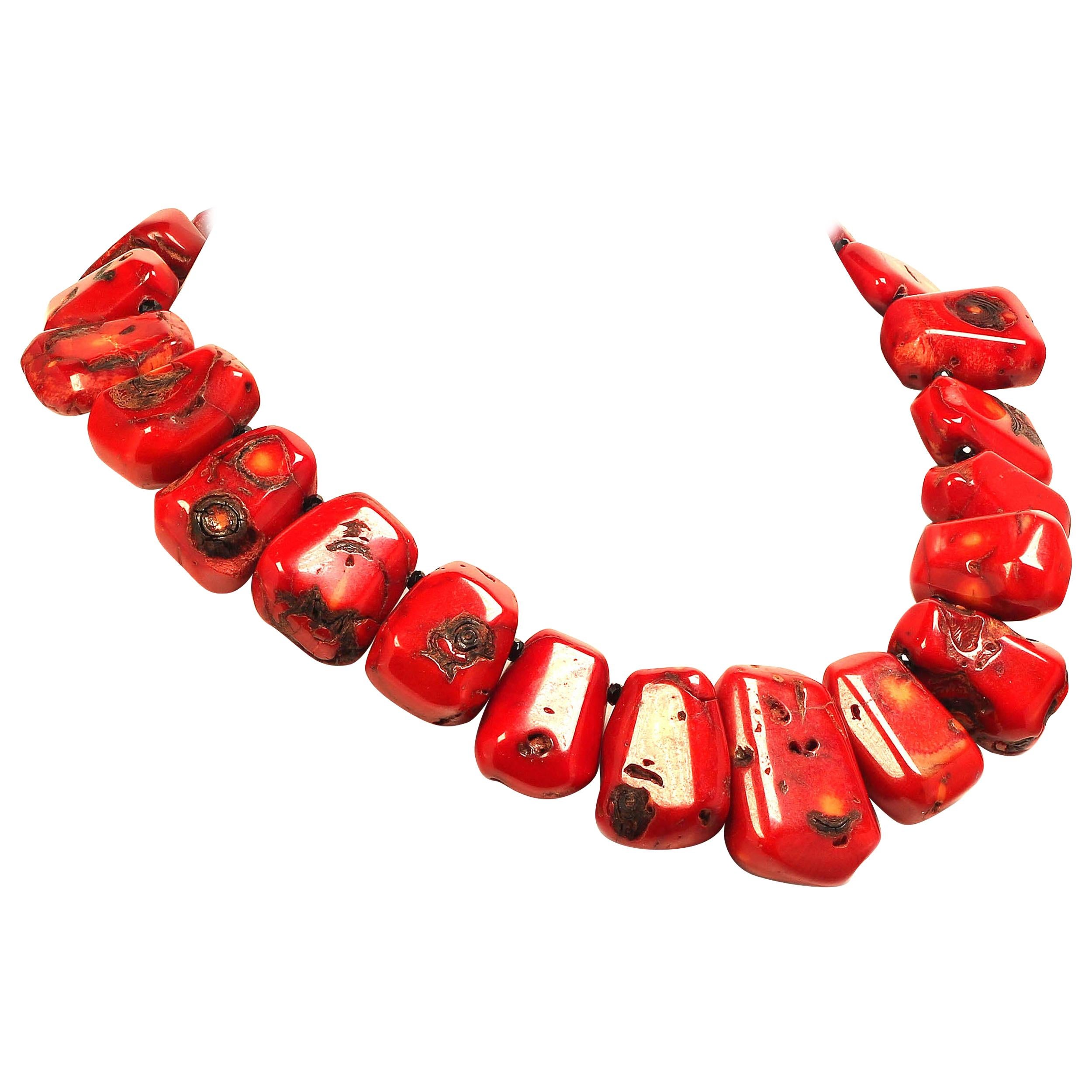 AJD Graduated Red Coral Collar Necklace