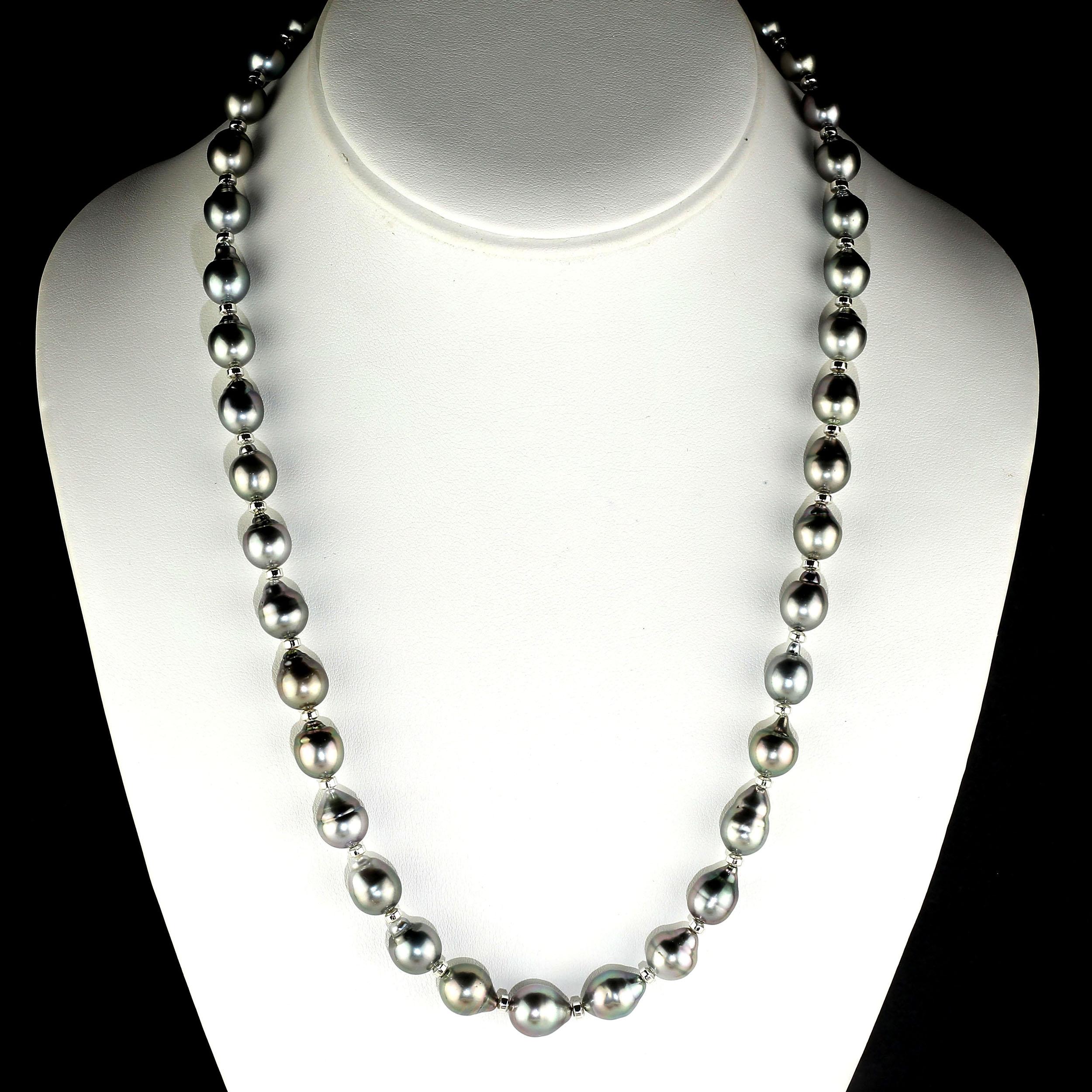 Artisan AJD Silver, Iridescent Tahitian Pearl Necklace & Silver Accents June Birthstone