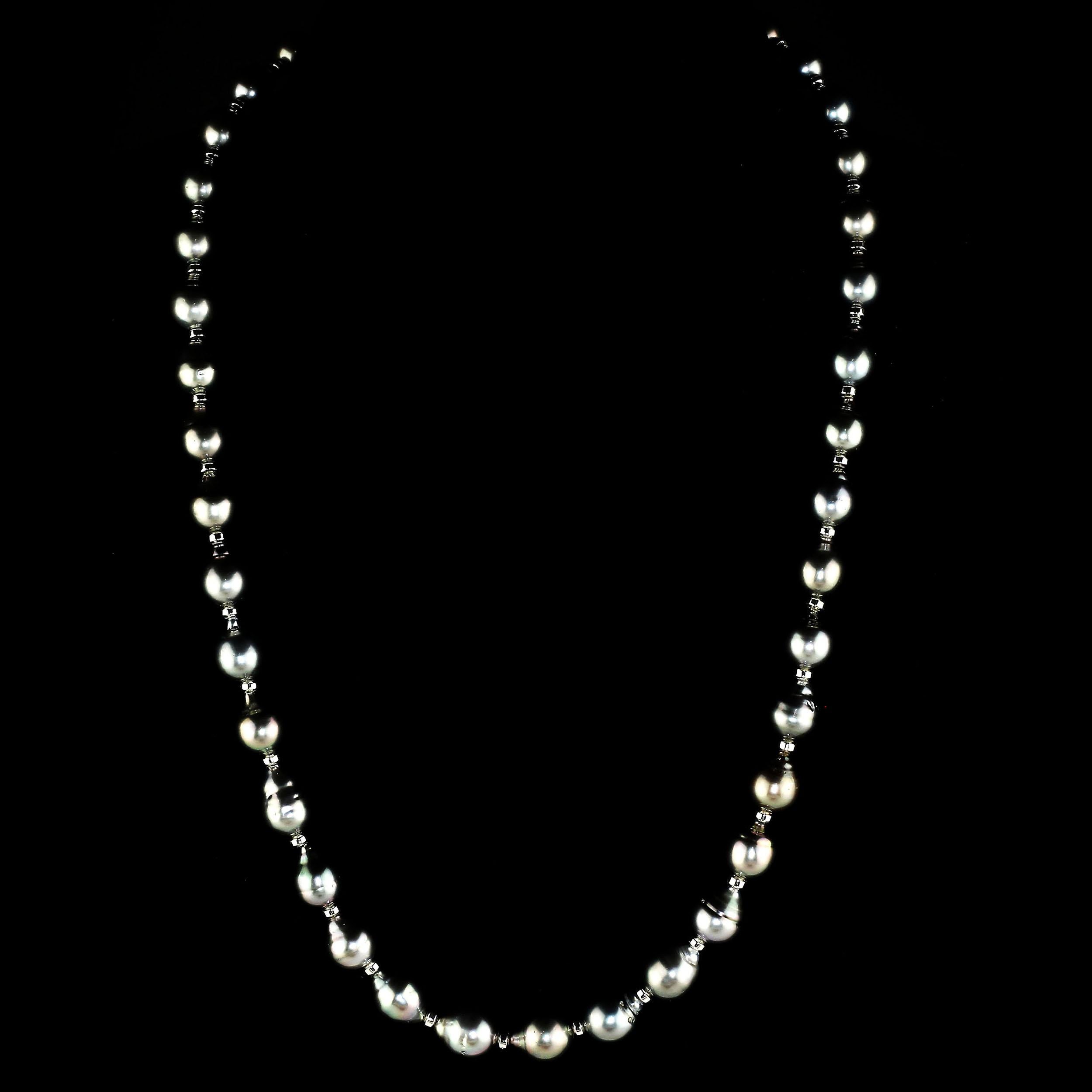 Bead AJD Silver, Iridescent Tahitian Pearl Necklace & Silver Accents June Birthstone