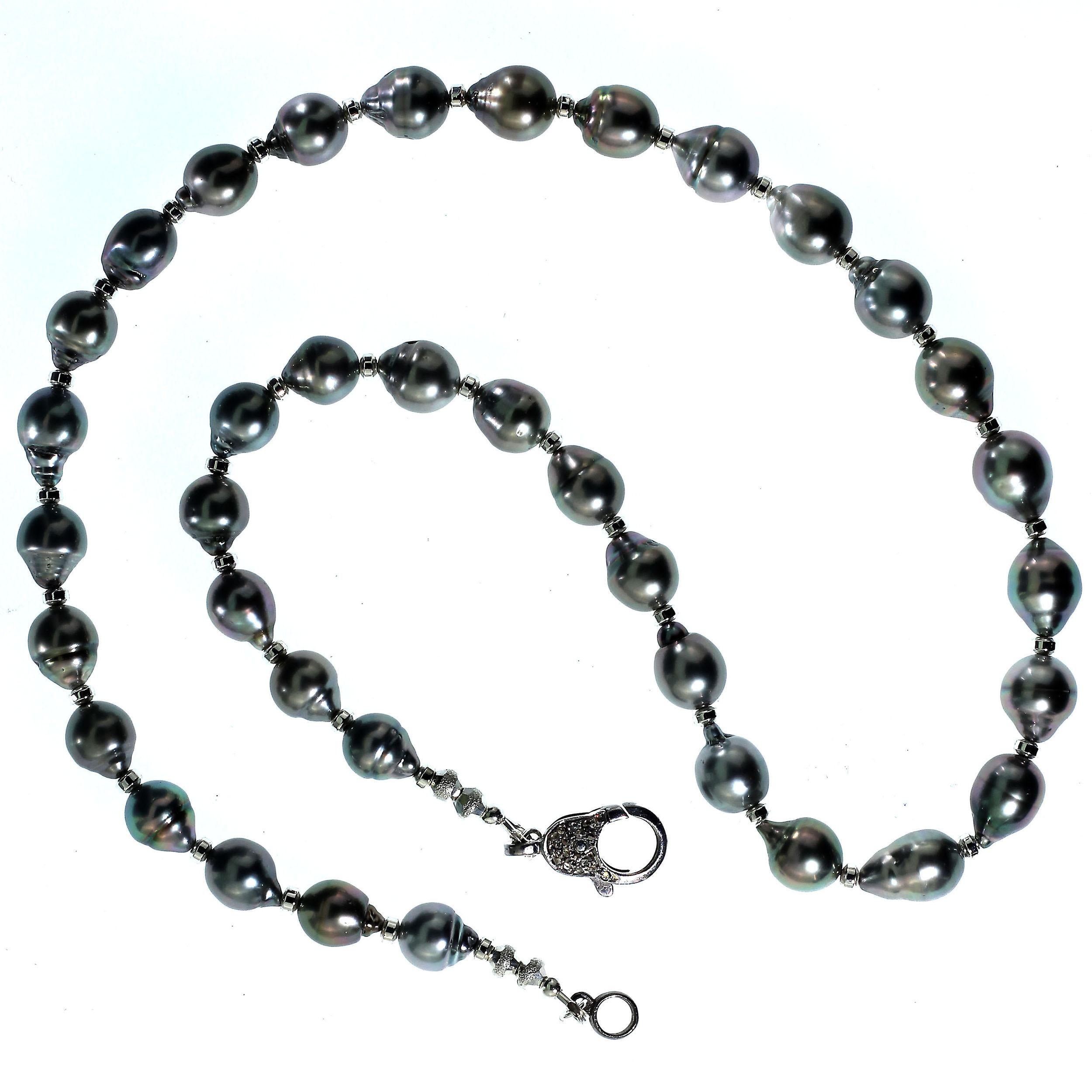 Women's or Men's AJD Silver, Iridescent Tahitian Pearl Necklace & Silver Accents June Birthstone