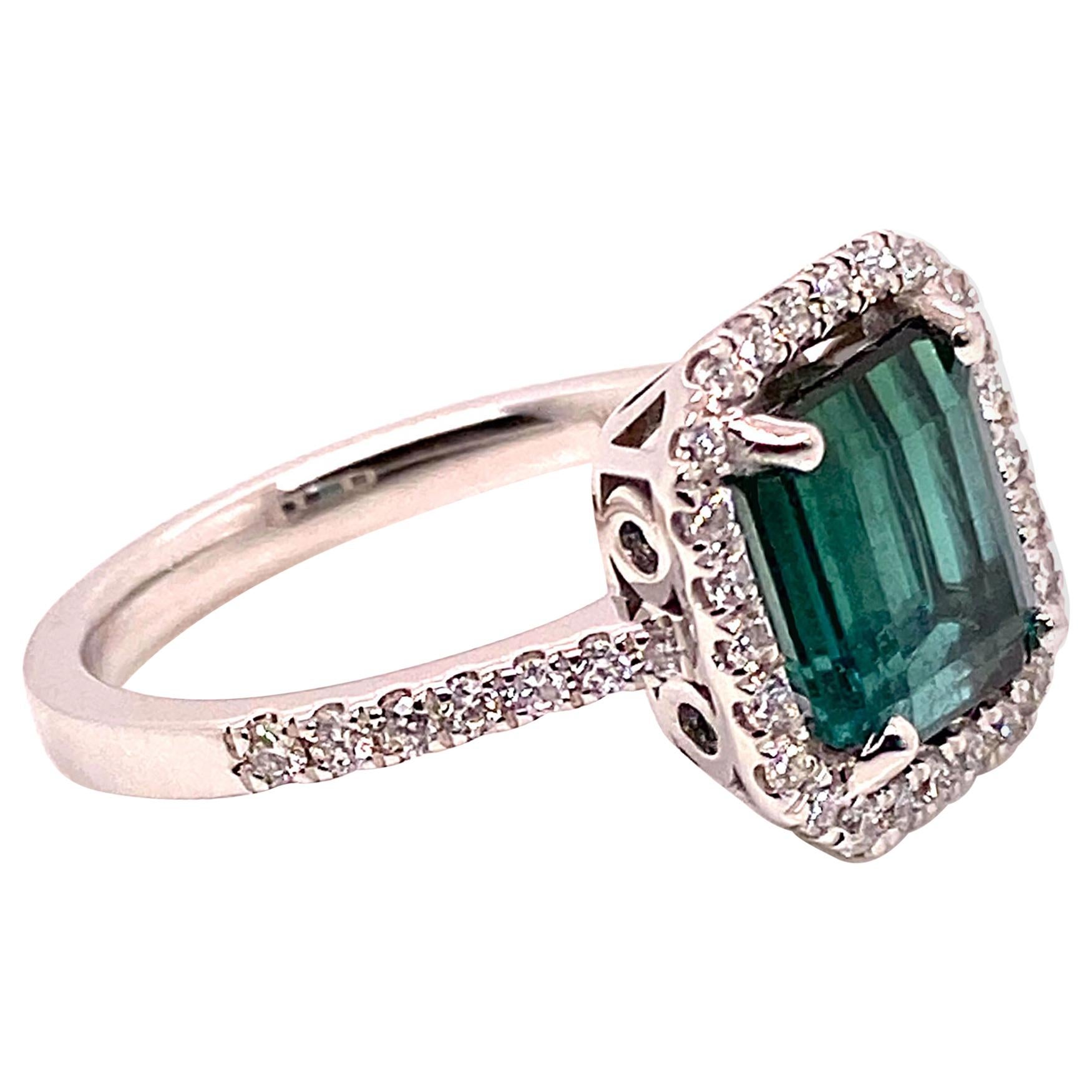 Artisan AJD Gorgeous Green Tourmaline and Diamond Dinner Ring For Sale