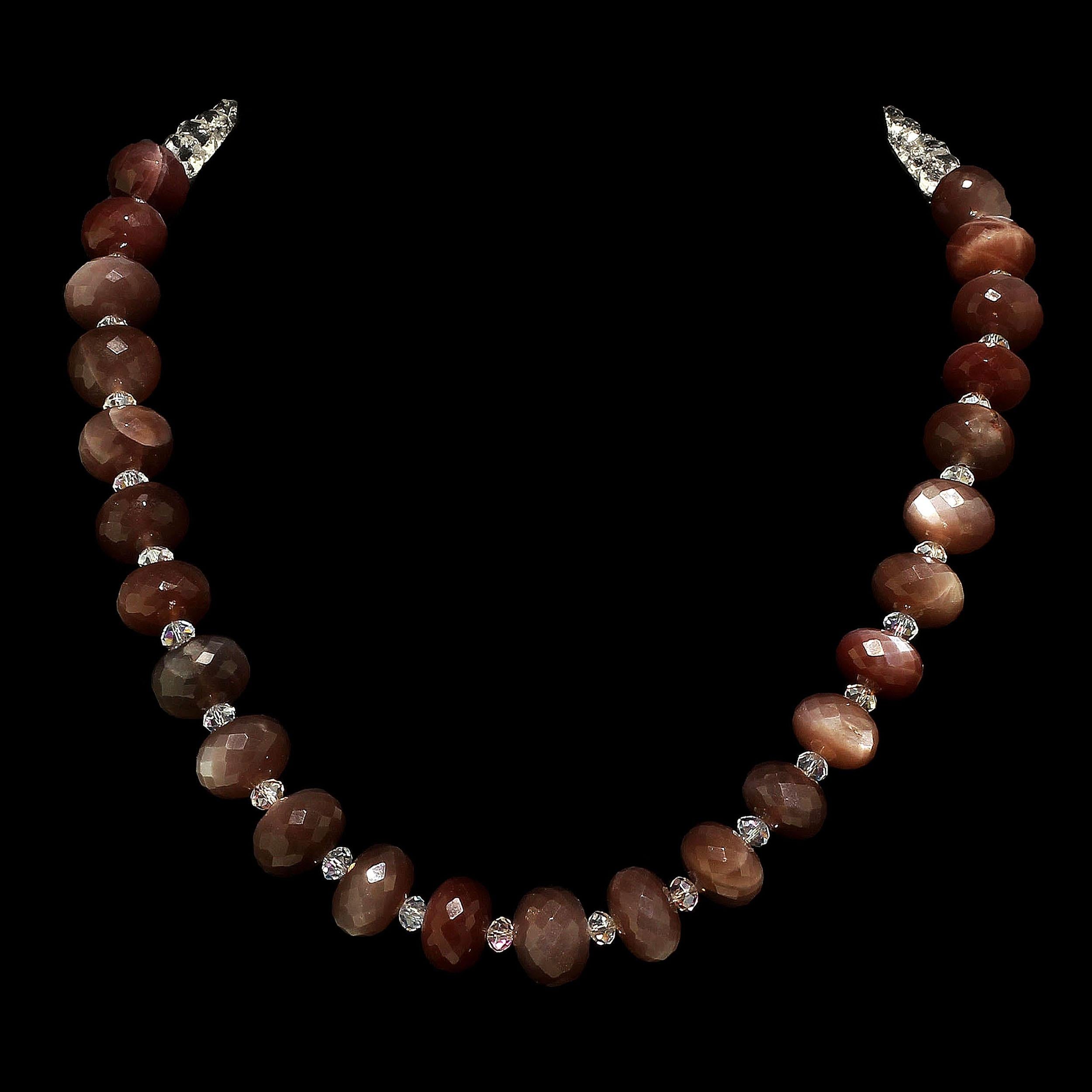 AJD 17 Inch Choker Handmade Chocolate Moonstone and Clear Crystal Necklace In New Condition For Sale In Raleigh, NC