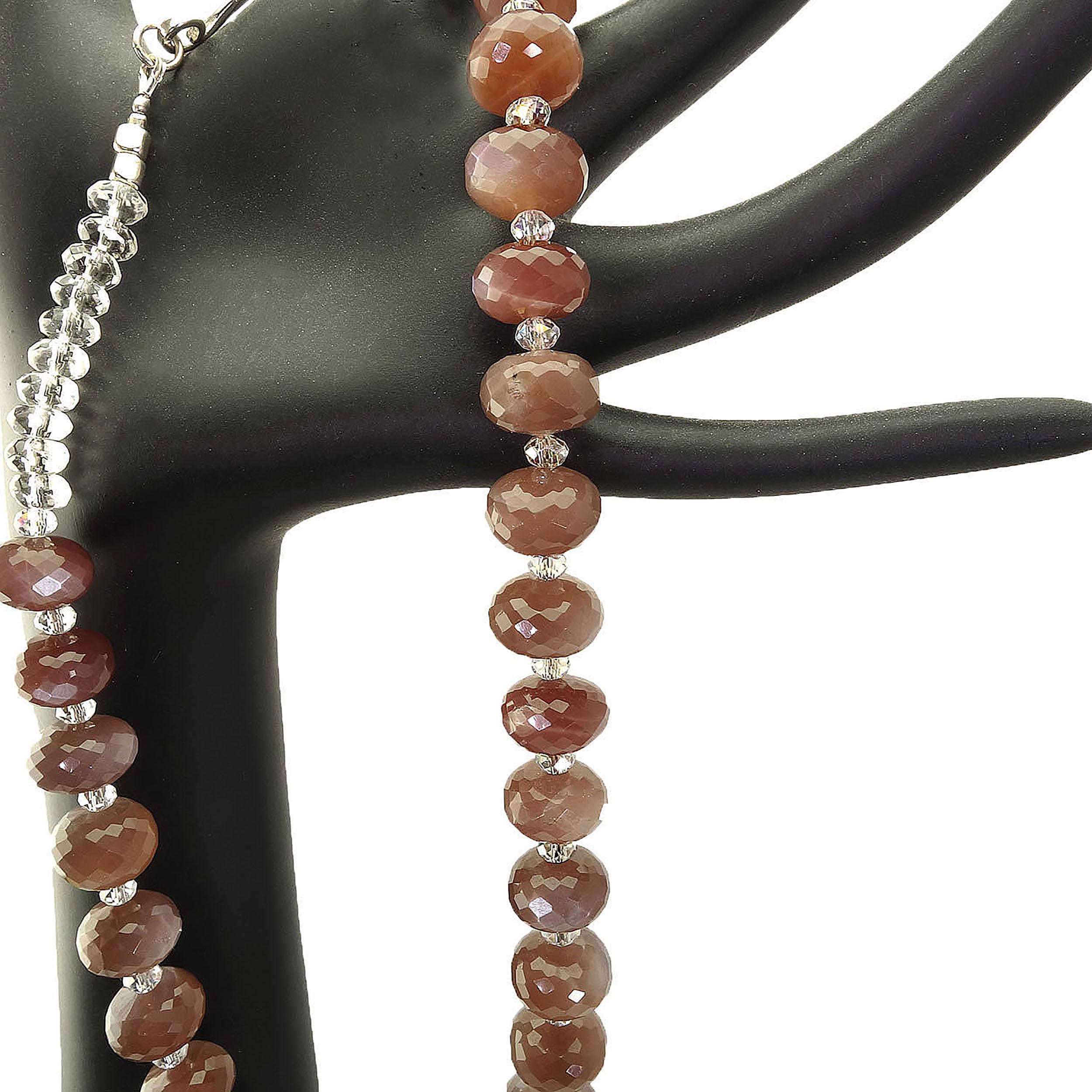 AJD 17 Inch Choker Handmade Chocolate Moonstone and Clear Crystal Necklace