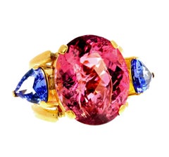 AJD Hollywood 16 Ct Glittering Pink Tourmaline & Tanzanite 18Kt Gold Ring