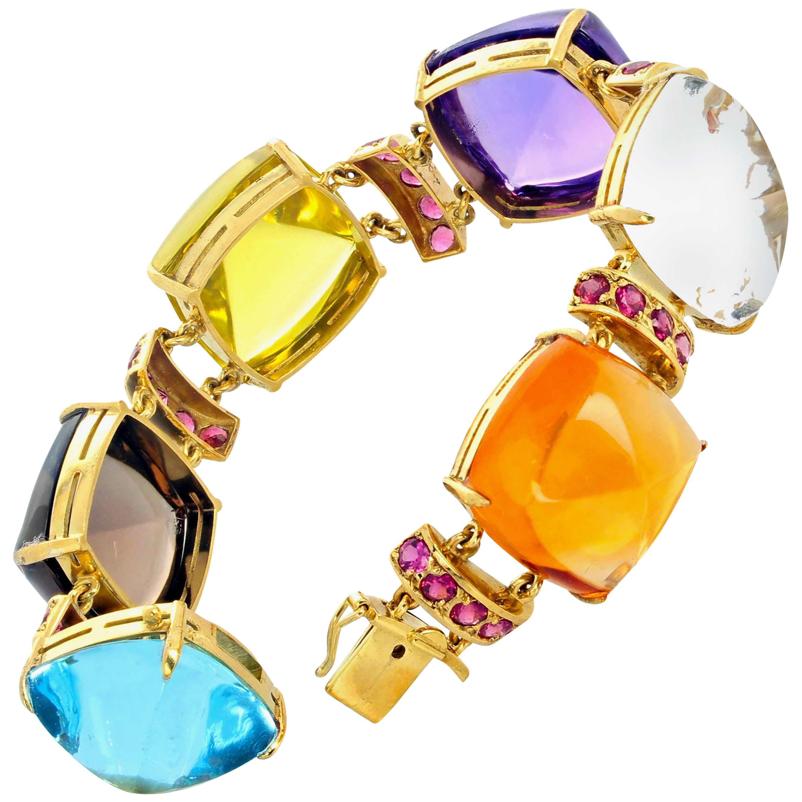AJD Glorious Huge Statement Multi-Gemstone 18 Kt Yellow Gold Bracelet For Sale