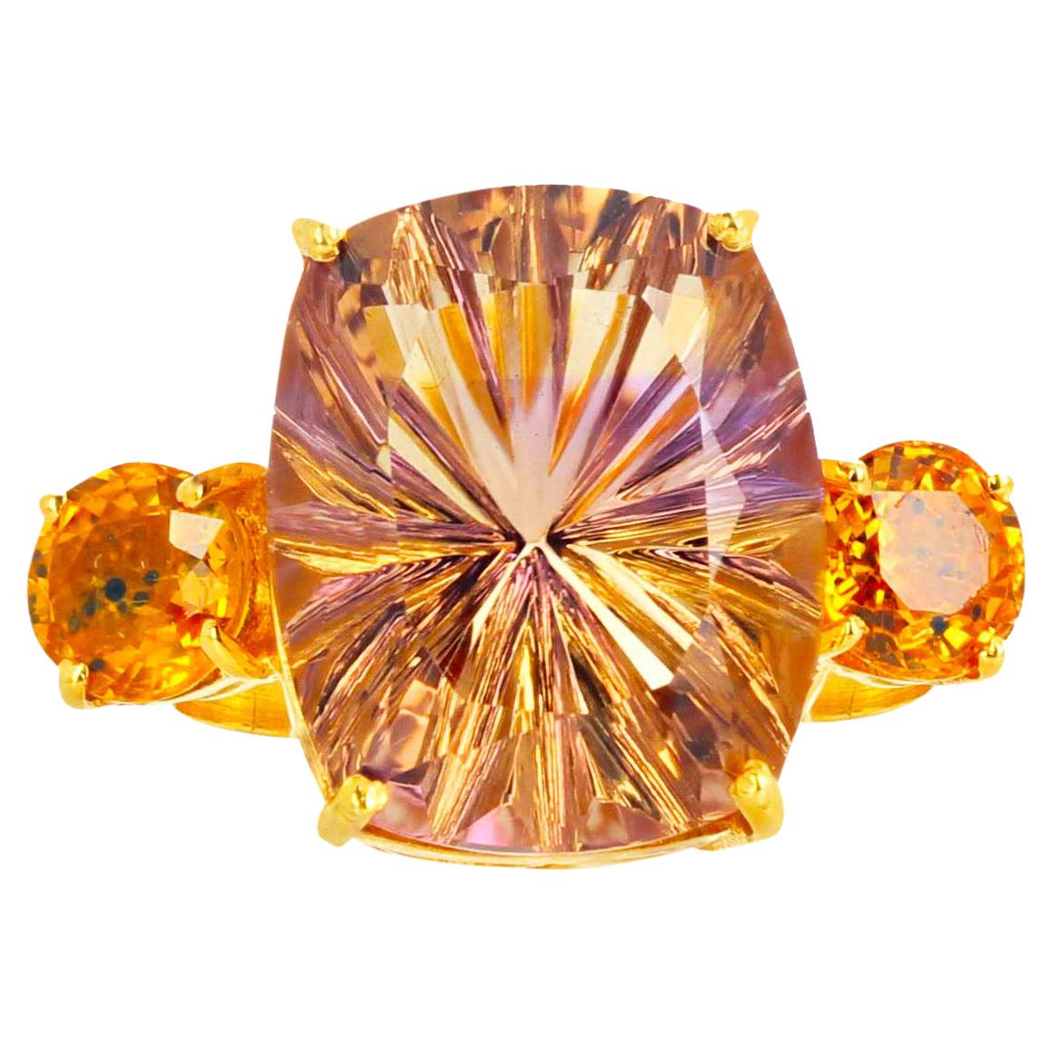 AJD Absolutely Huge Dazzling 12.02 Ct Blush Gold Citrine & Sapphire Ring