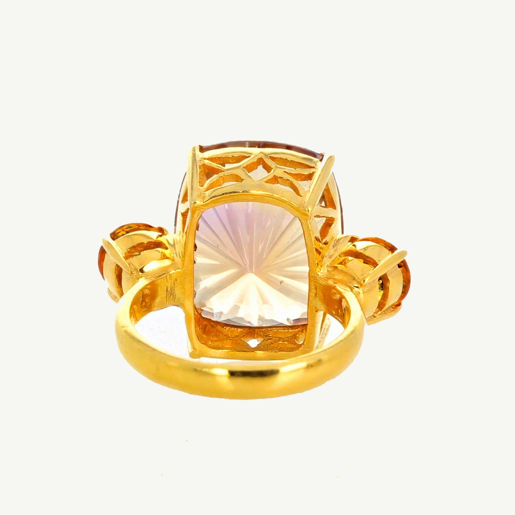 Cushion Cut AJD Absolutely Huge Dazzling 12.02 Ct Blush Gold Citrine & Sapphire Ring