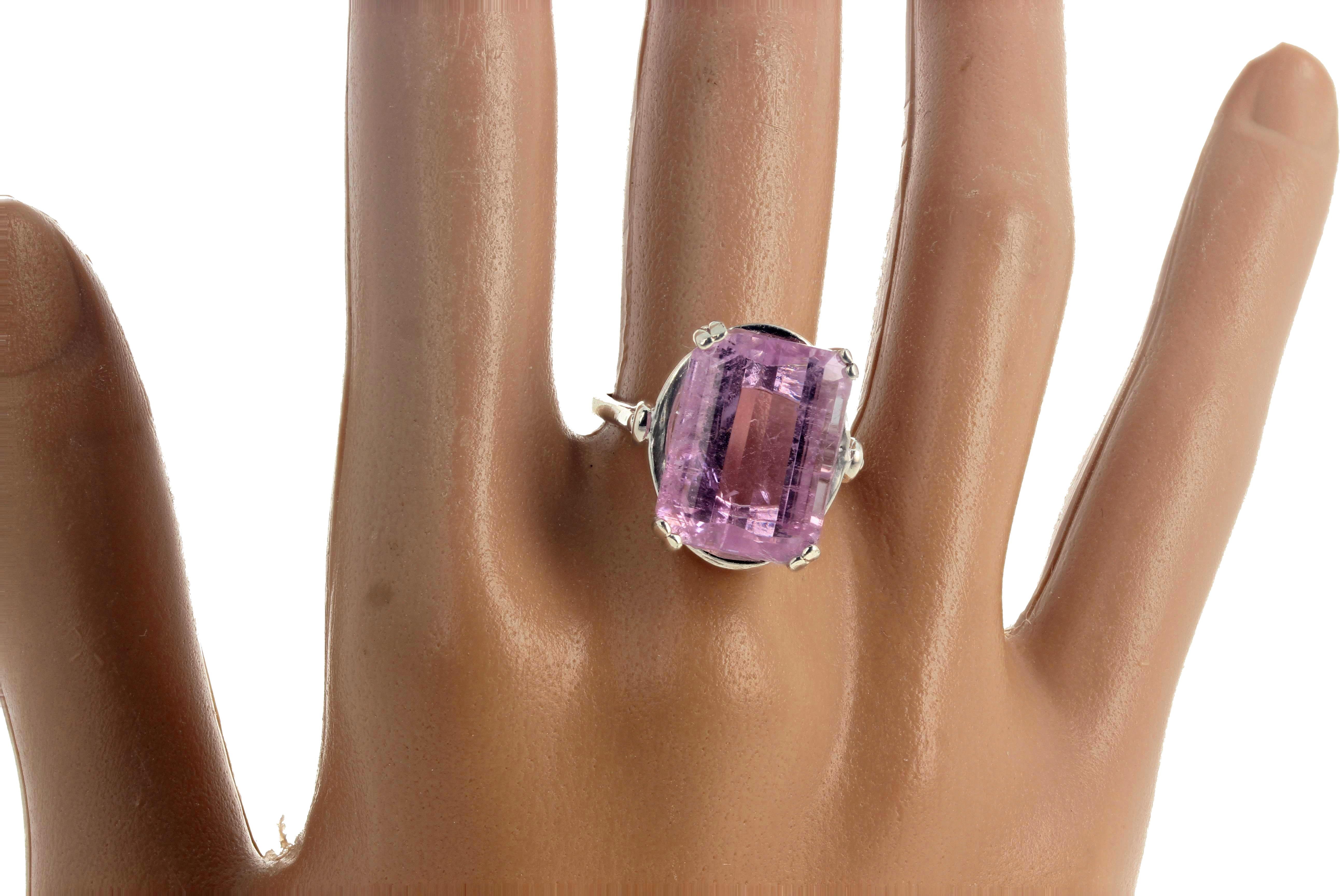 Cushion Cut Gemjunky Extraordinary Brillant 12.6 Ct. Pink Kunzite Solitaire Silver Ring
