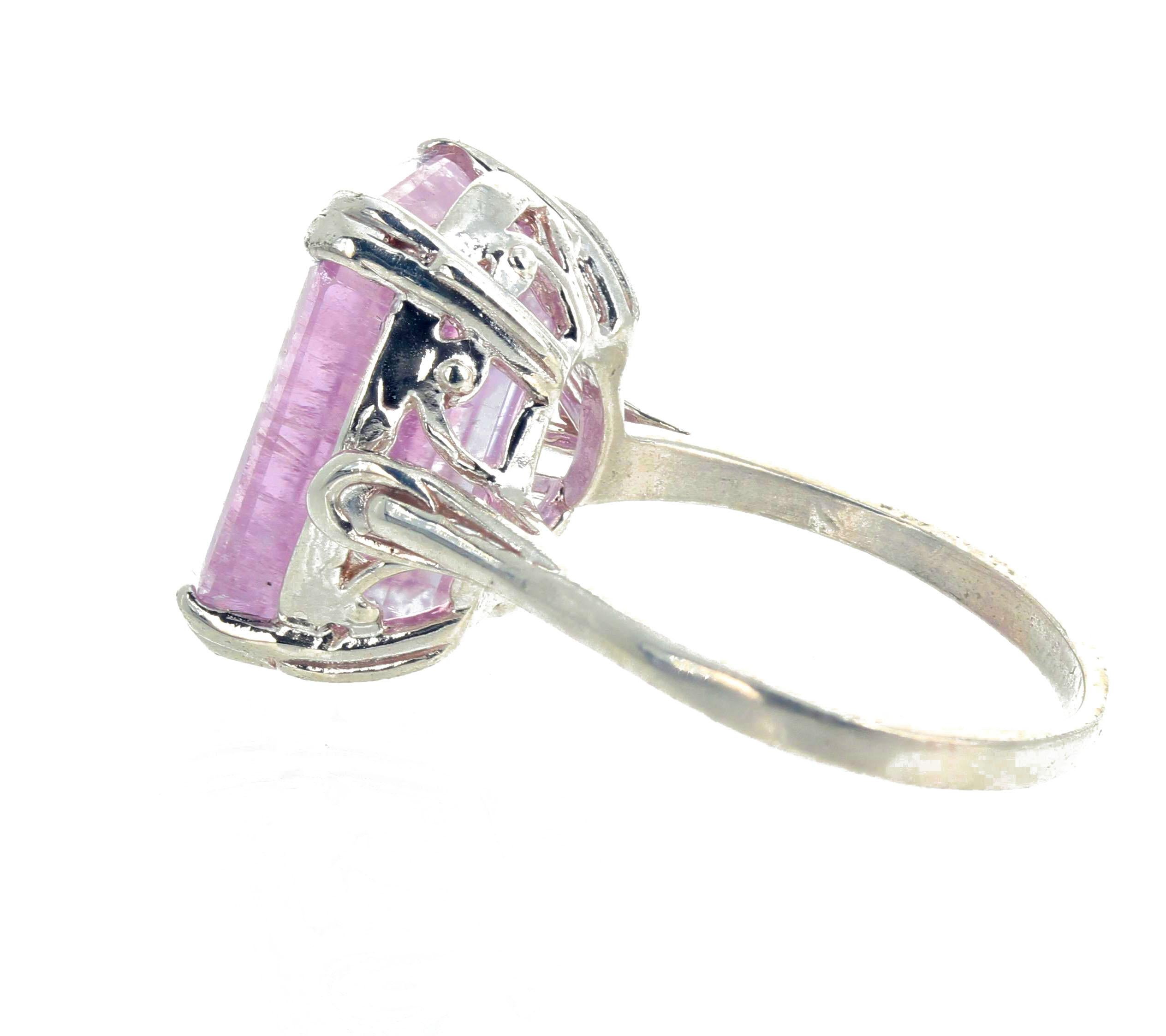 Gemjunky Extraordinary Brillant 12.6 Ct. Pink Kunzite Solitaire Silver Ring 1