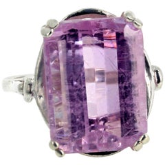 Gemjunky Extraordinary Brillant 12.6 Ct. Pink Kunzite Solitaire Silver Ring