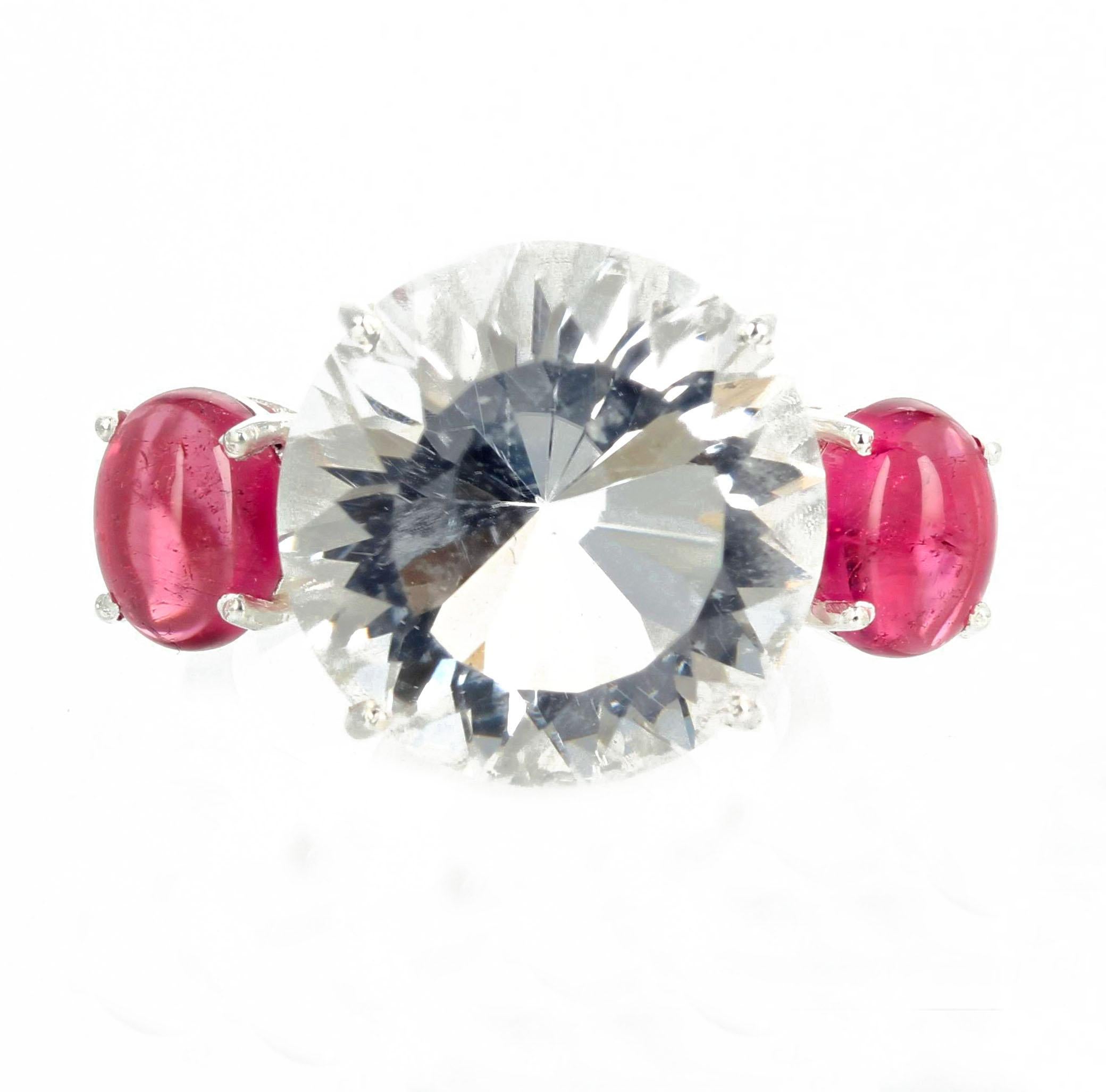 Round Cut AJD Extraordinarily Brilliant Intense 12.75 Ct Petalite & Pink Tourmaline Ring For Sale