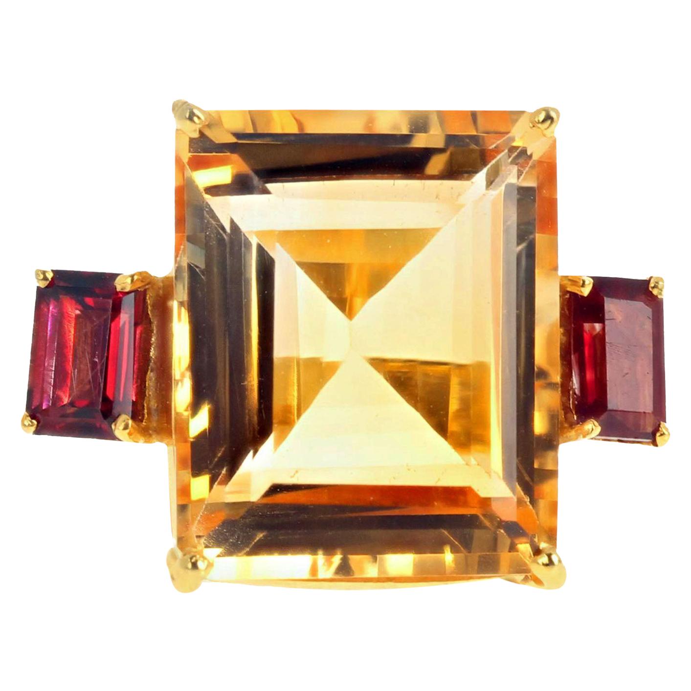 AJD Dramatic Magnificent Huge 13.47Ct Yellow Citrine& Rhodolite Garnet Ring