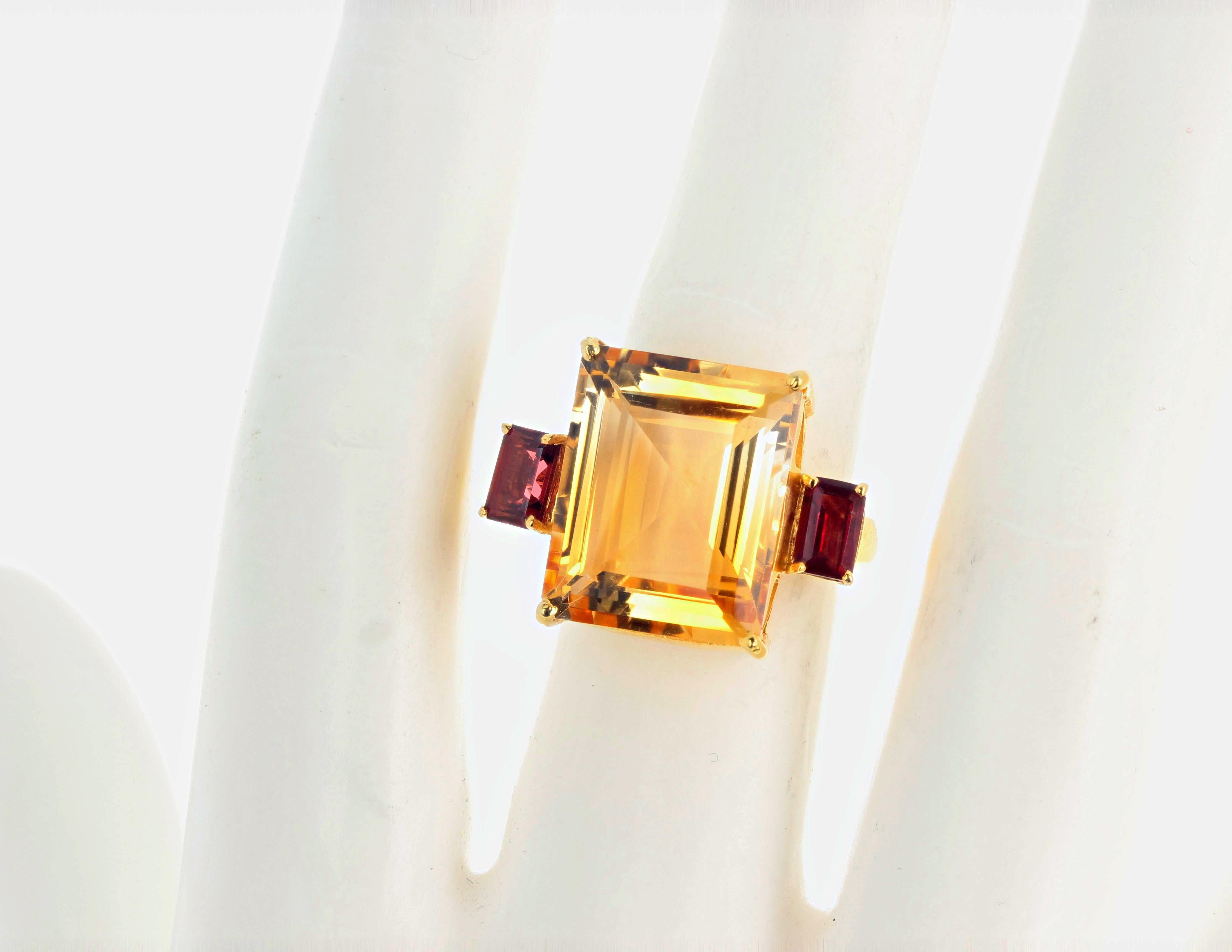 AJD Dramatic Magnificent Huge 13.47Ct Yellow Citrine& Rhodolite Garnet Ring For Sale 1