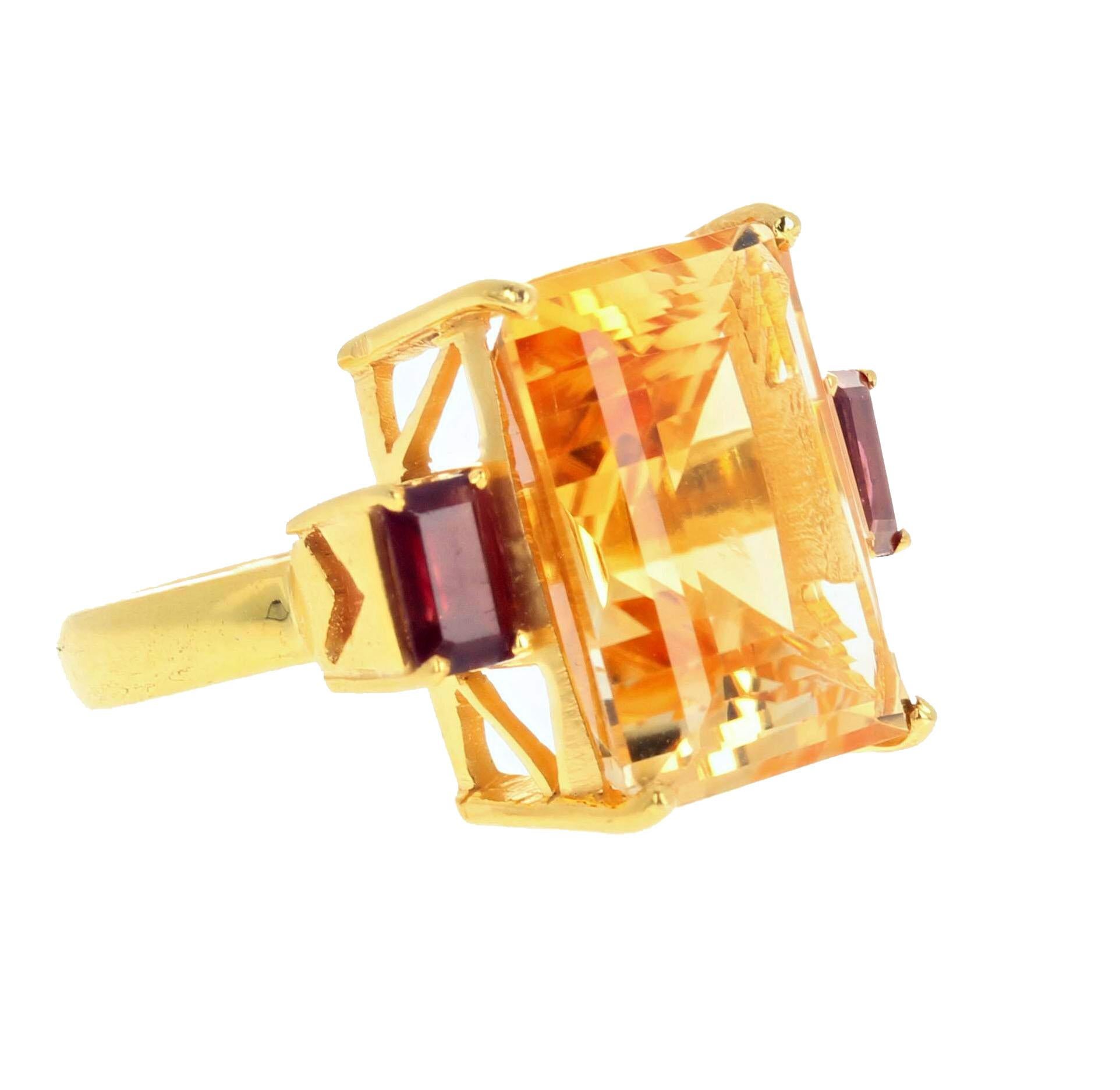 Cushion Cut AJD Dramatic Magnificent Huge 13.47Ct Yellow Citrine& Rhodolite Garnet Ring For Sale