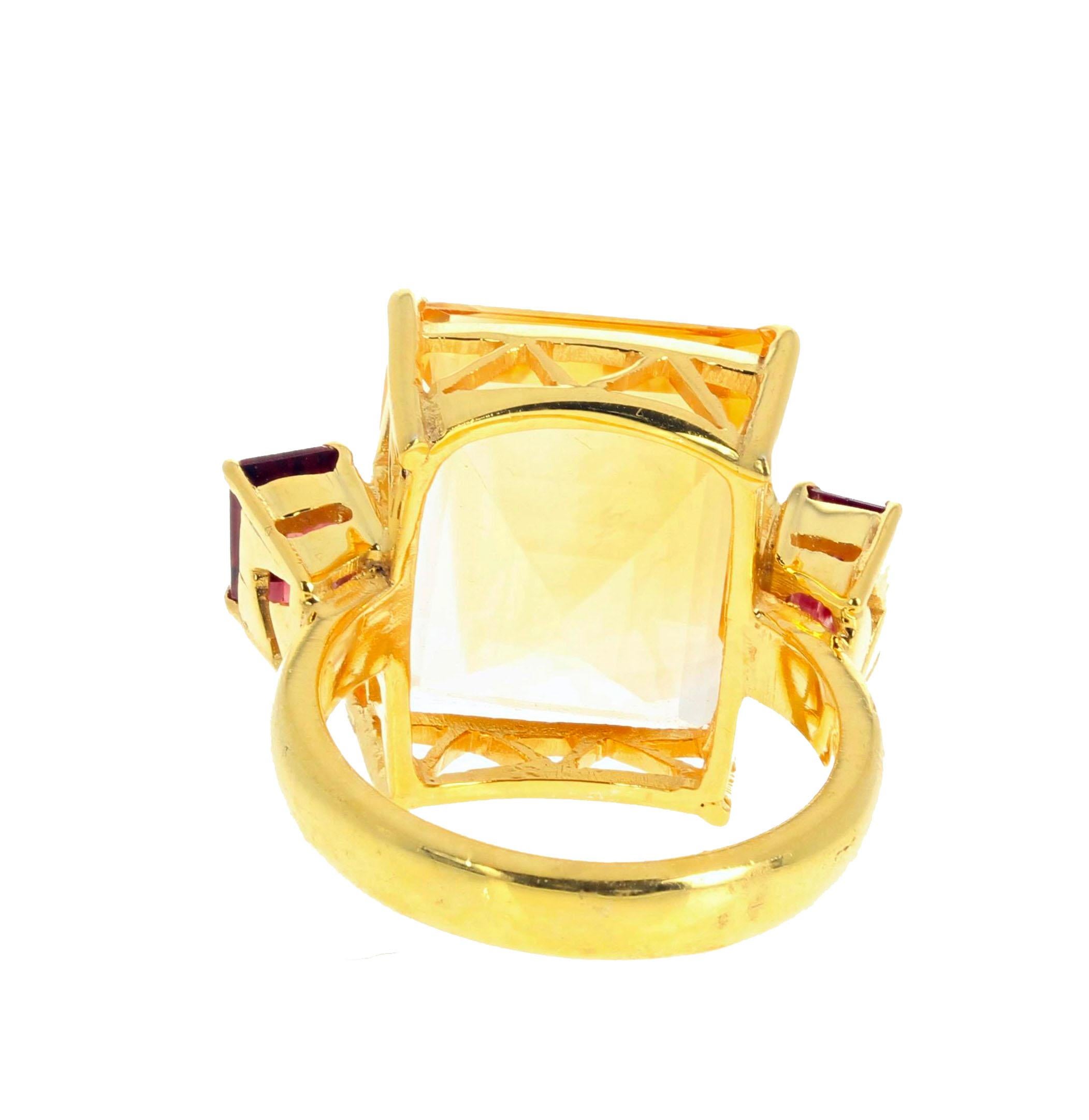 AJD Dramatic Magnificent Huge 13.47Ct Yellow Citrine& Rhodolite Garnet Ring In New Condition For Sale In Raleigh, NC