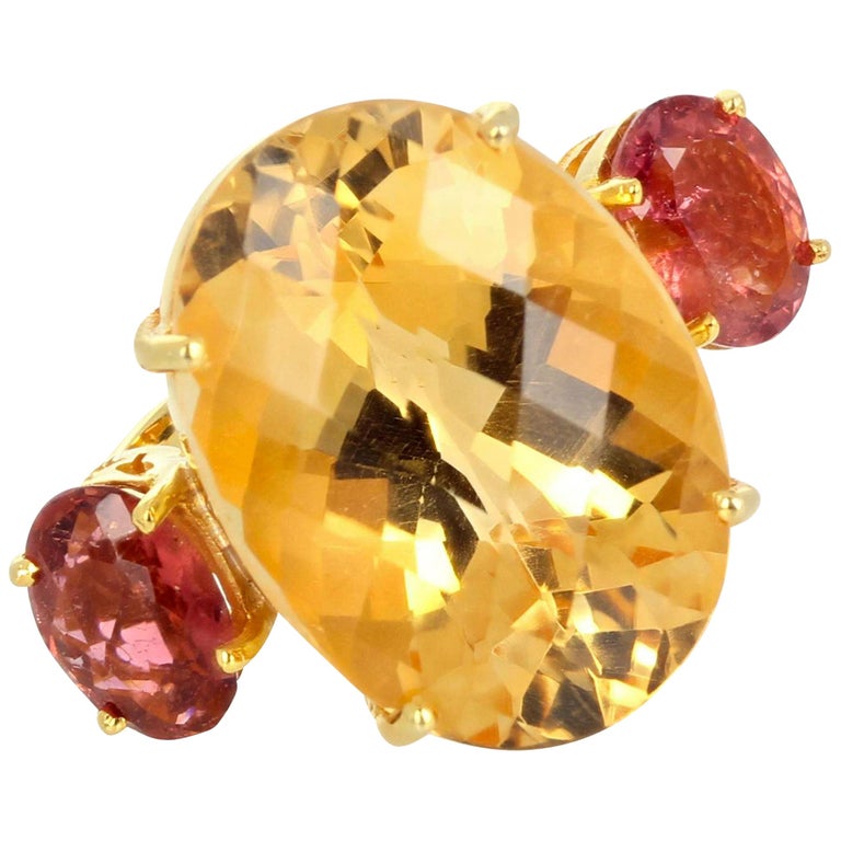 Junky Rings Gemjunky Fiery Brilliant Yellow 20.46 Ct. Citrine and Pinky Tourmaline ...