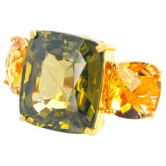AJD VERY RARE Intensely Brilliant Fiery Green 22.68 Ct ZIRCON & Citrine Ring