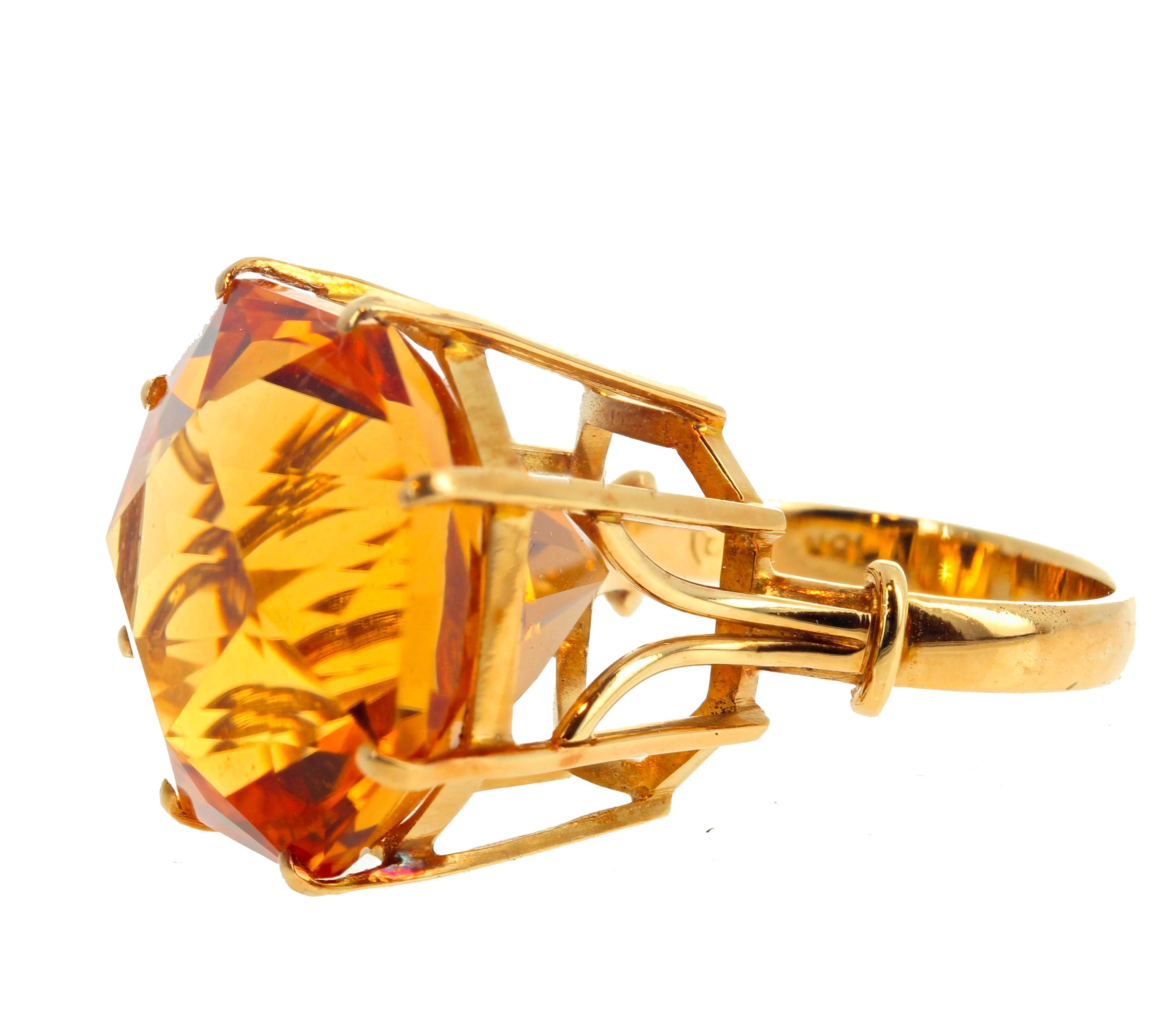 AJD Magnificent Brilliant Sparkling 24 Ct. Goldy Citrine Yellow Gold Ring In New Condition In Raleigh, NC