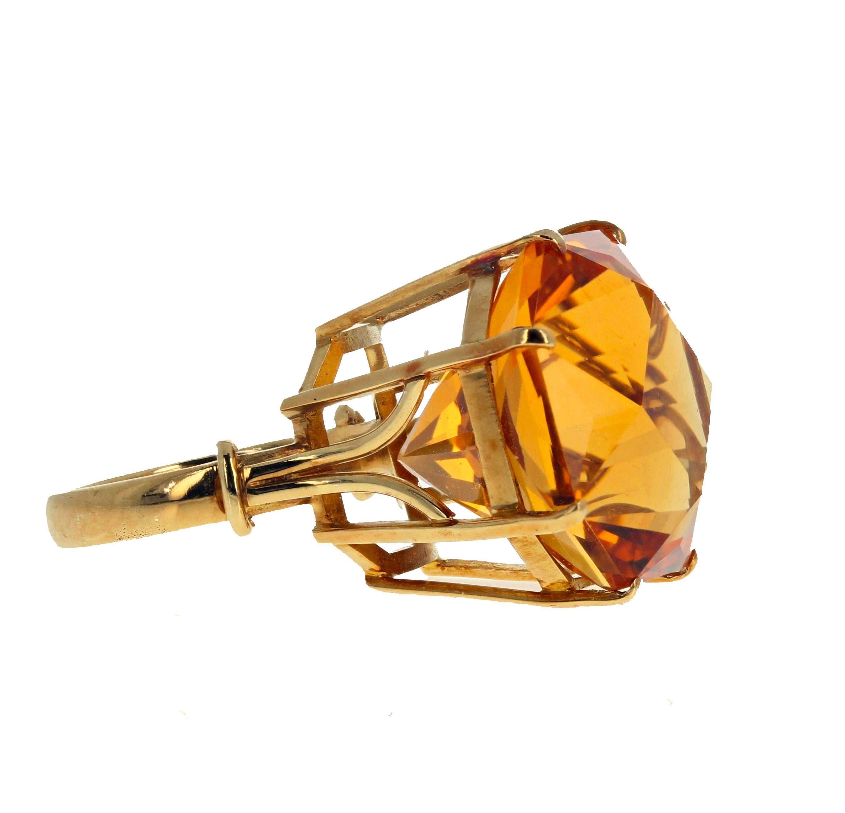 Women's or Men's AJD Magnificent Brilliant Sparkling 24 Ct. Goldy Citrine Yellow Gold Ring