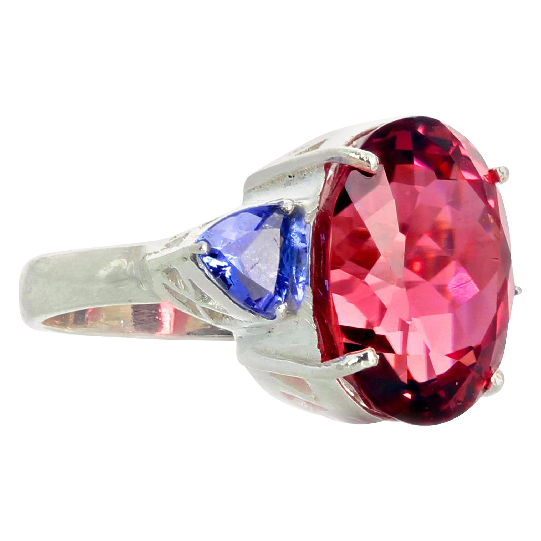 Anello AJD con tormalina e tanzanite di colore rosa intenso e sorprendente da 15,7 carati "senza inclusioni